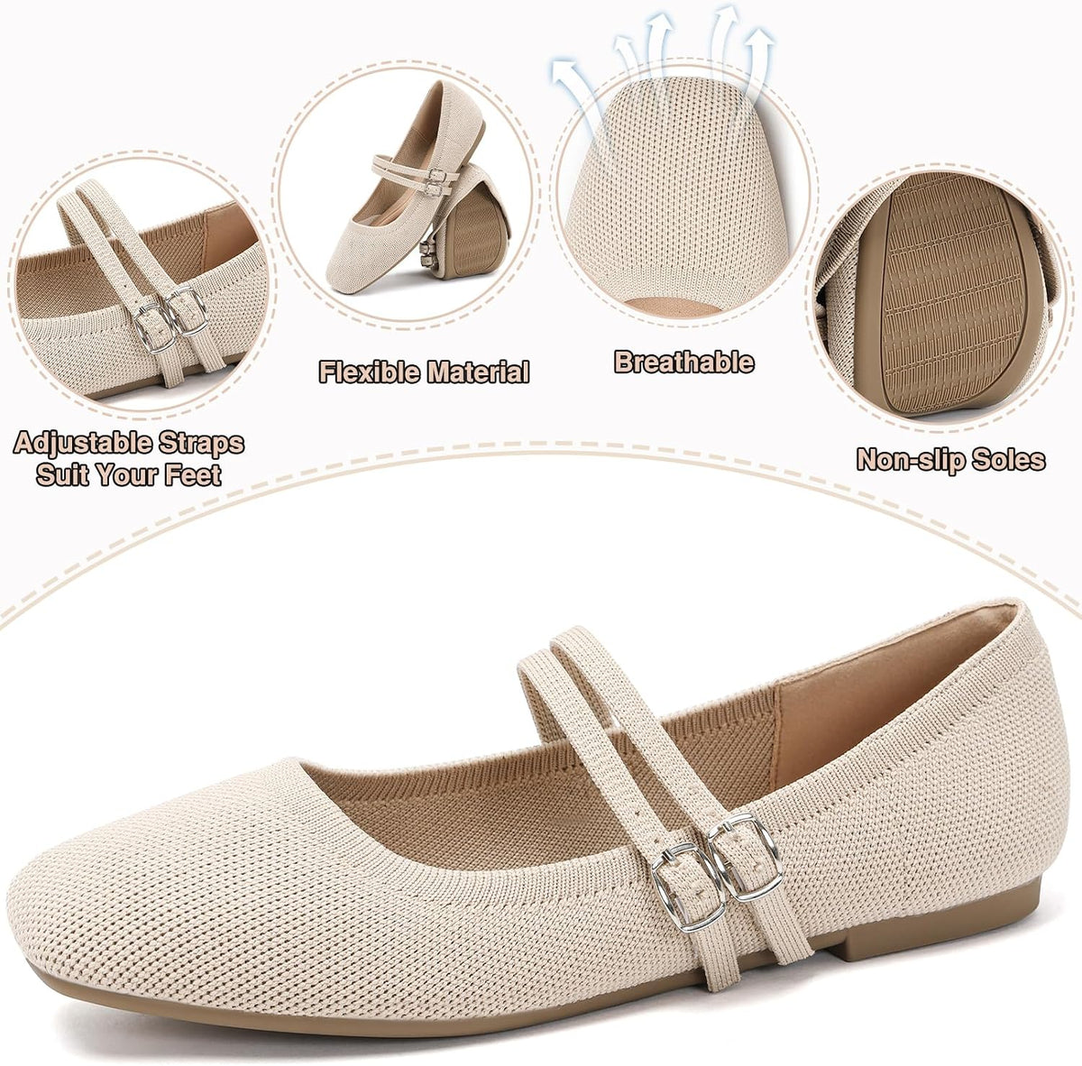 Womens Woven Ballet Flats, Foldable Mary Jane Shoes for Casual Wear | Woven Knit Texture,Breathable Upper,Adjustable Strap,Foldable Travel,Cushioned Sole,Spring Fall Daily Walking Errands