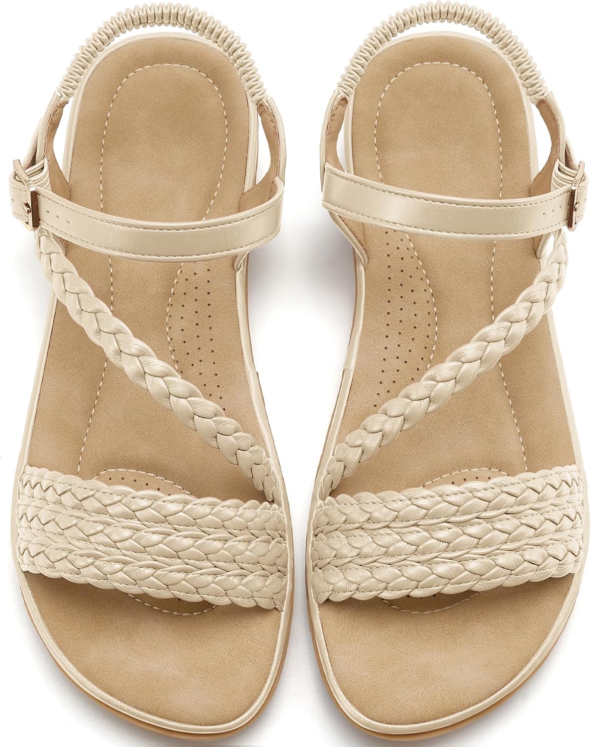 Aomigoct Dressy Womens Sandals Summer: Comfortable Strappy Flats Sandals Women - Casual Walking Woman Shoes