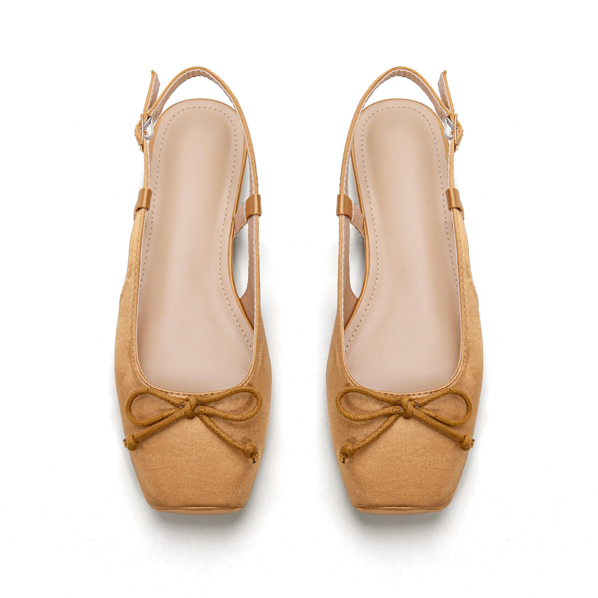 Women's Ballet Flats Slingbacks Square Toe Bow Knit Dressy Flat Shoes with Ankle Buckles Satin