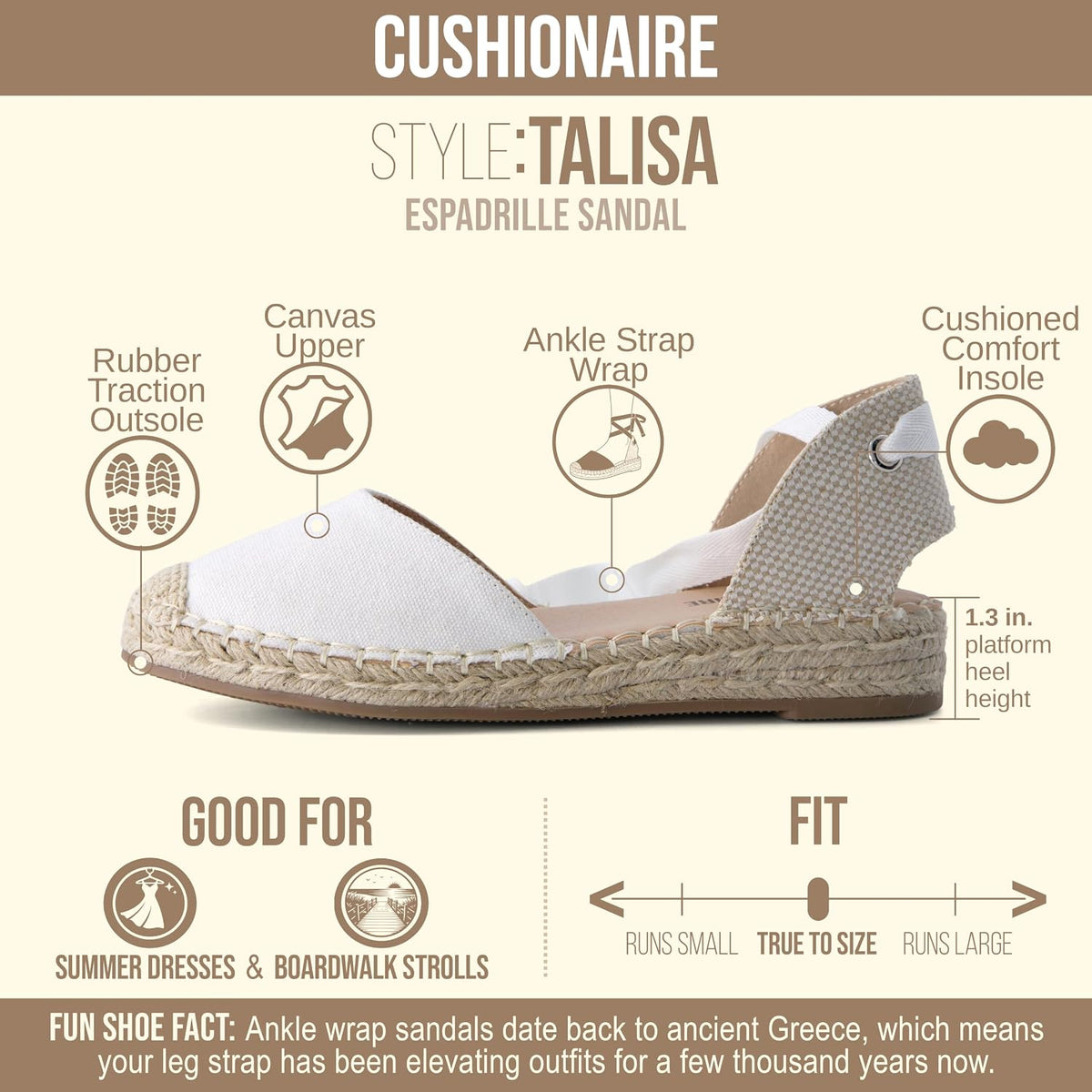 CUSHIONAIRE Talisa Espadrilles for Women, Closed Toe Wedge Sandal with Elastic Ankle Strap and Jute Wrapped Sole