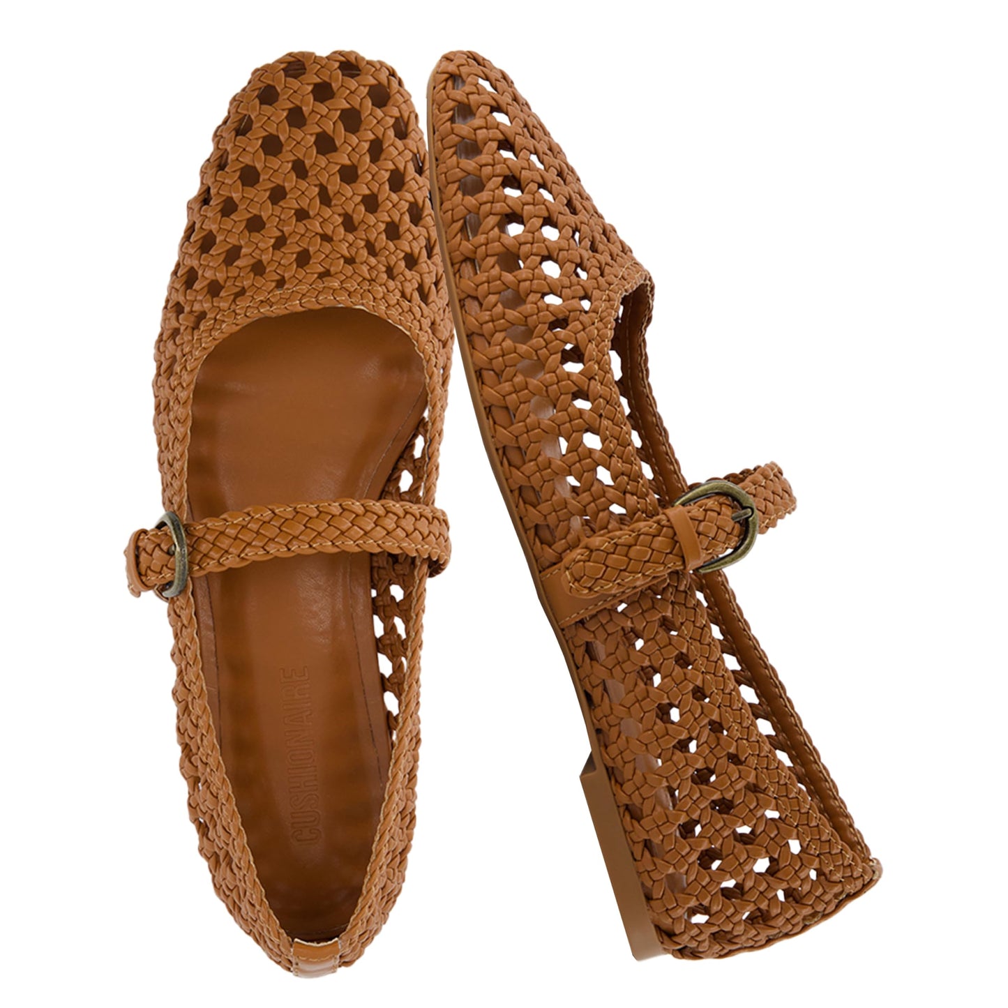 CUSHIONAIRE Weston Hand Woven Mary Jane Flats for Women, Comfortable Dressy Ballet Flats with Braided Adjustable Buckle and Memory Foam Cushioning