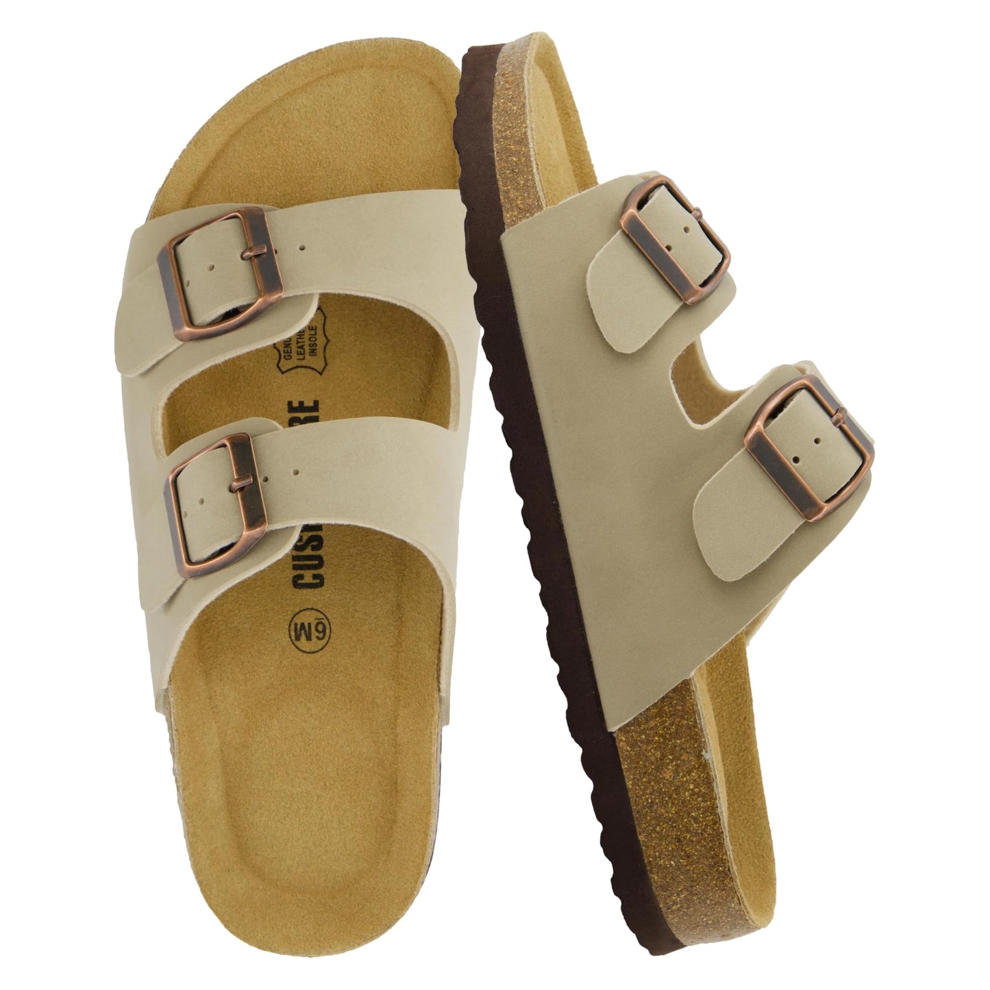 CUSHIONAIRE Lane Cork Footbed Womens Sandals Comfortable Double Buckle Slip On Sandals for Women with Arch Support and Classic Two Strap Design
