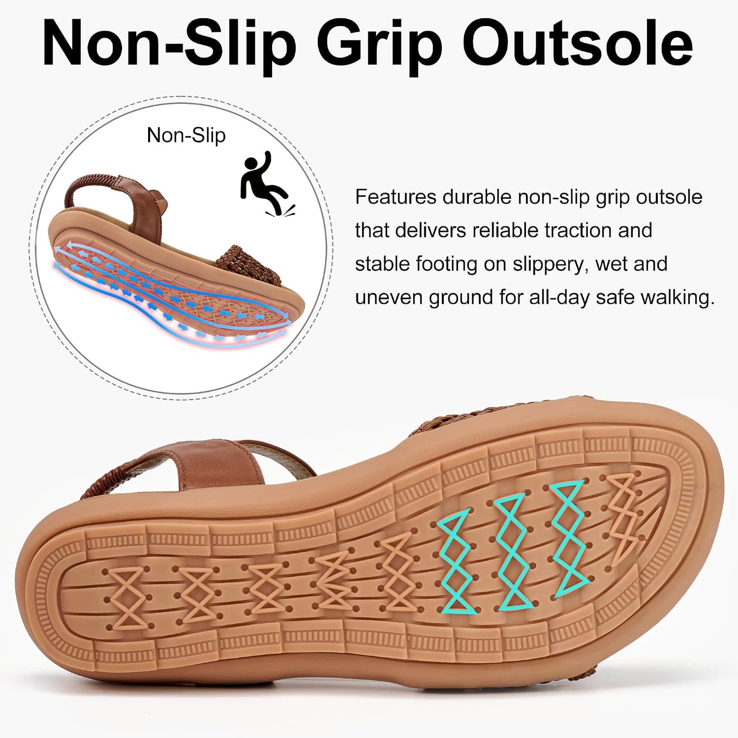 Alicegana Womens Sandals Comfortable Flats: Dressy Summer Woman Shoes | Adjustable Buckle Elastic Strap - Breathable Woven & Cushioned Insole Flat Sandals for Daily Casual Walking Vacation Outings