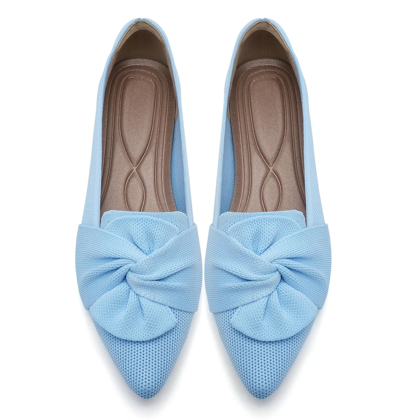 HIULYCENCE Flats for Women Pointed Toe Ballet Flats | Comfortable Knit Breathable Dressy Casual Flats with Bow for Business Work Office Walking Flat Shoes