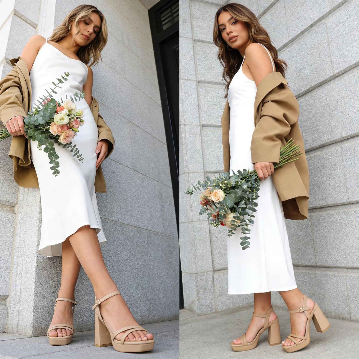 JOY IN LOVE Platform Sandals Women Chunky Block Heels | 3.5 Inch High Heels, Ankle Strap, Square Open Toe Sandals, Wedding, Party Dress Shoes