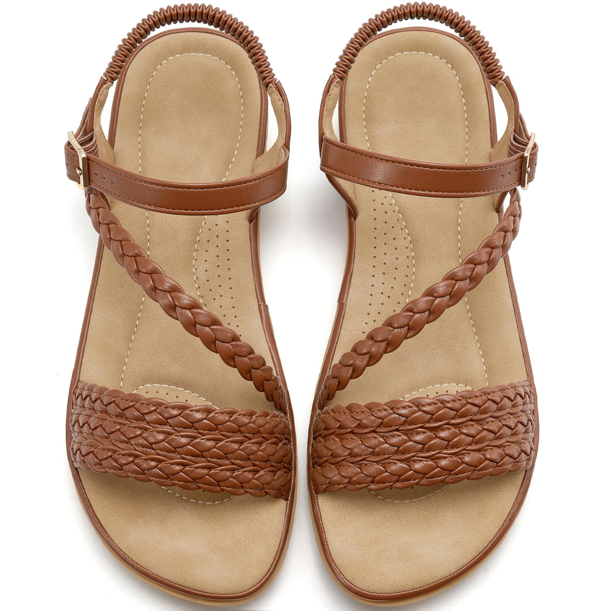 Aomigoct Dressy Womens Sandals Summer: Comfortable Strappy Flats Sandals Women - Casual Walking Woman Shoes