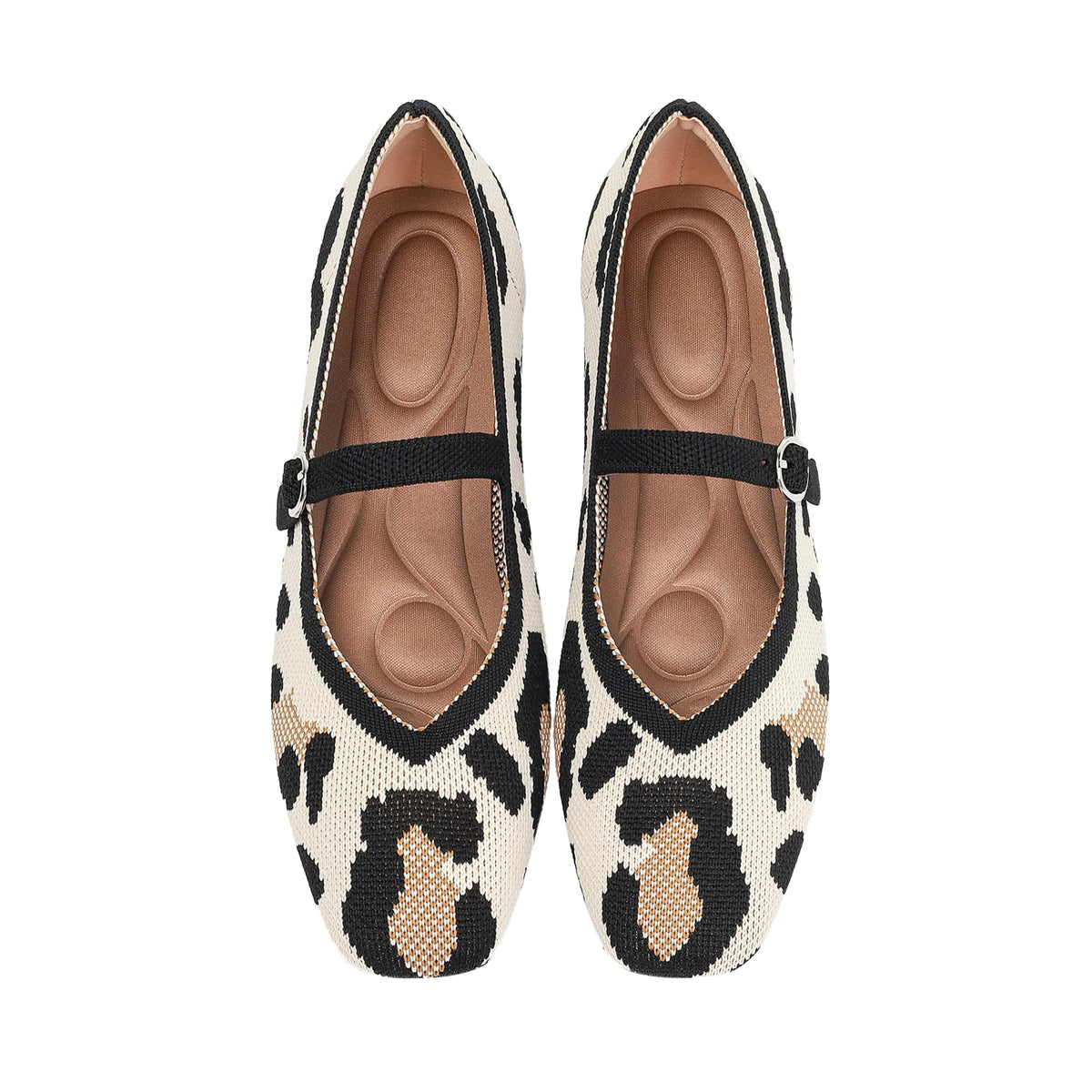 Knit Flats for Women Square Toe Casual Ballet Flat Shoes with Ankle Strap Washable Comfortable Formal Mary Jane Flat Shoes