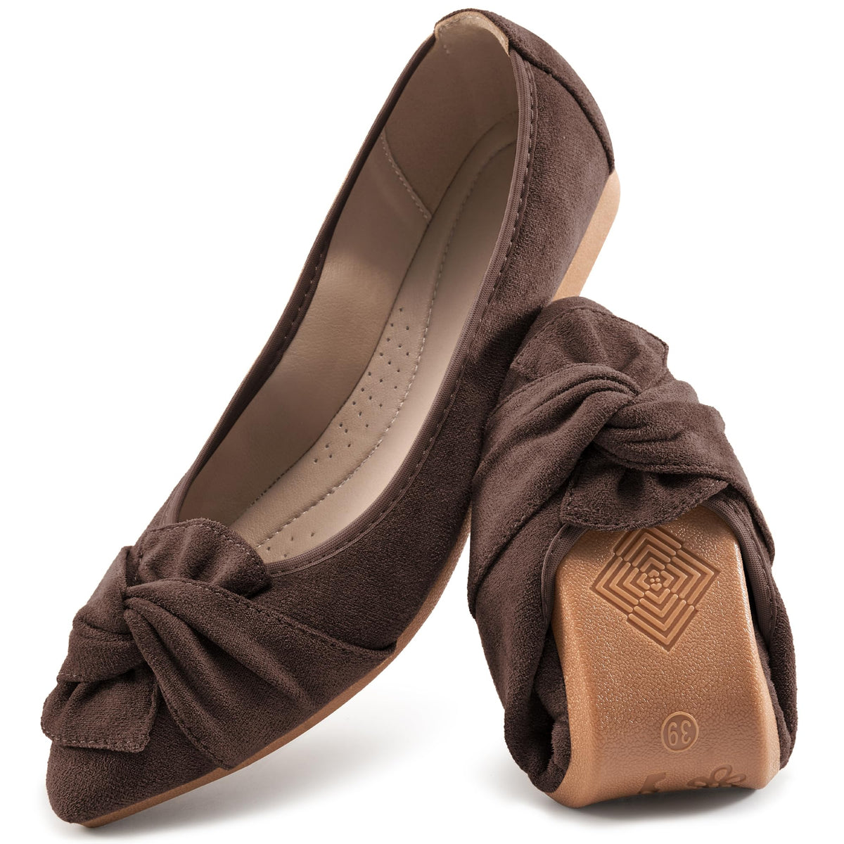 Aomigoct Comfortable Dressy Flats for Women: Cushioned Insole & Lightweight for All-Day Office Comfort - Slip On & Foldable for Working Professional with Bow