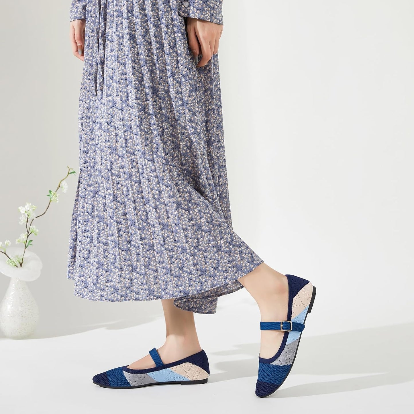 Women's Ballet Flat Mary Jane Flats Slip on Laides Dress Flats with Strap | Mary Janes Flats, Breathable knit, Adjustable buckle strap, Pointed toe, Soft & lightweight, Perfect for office & daily wear