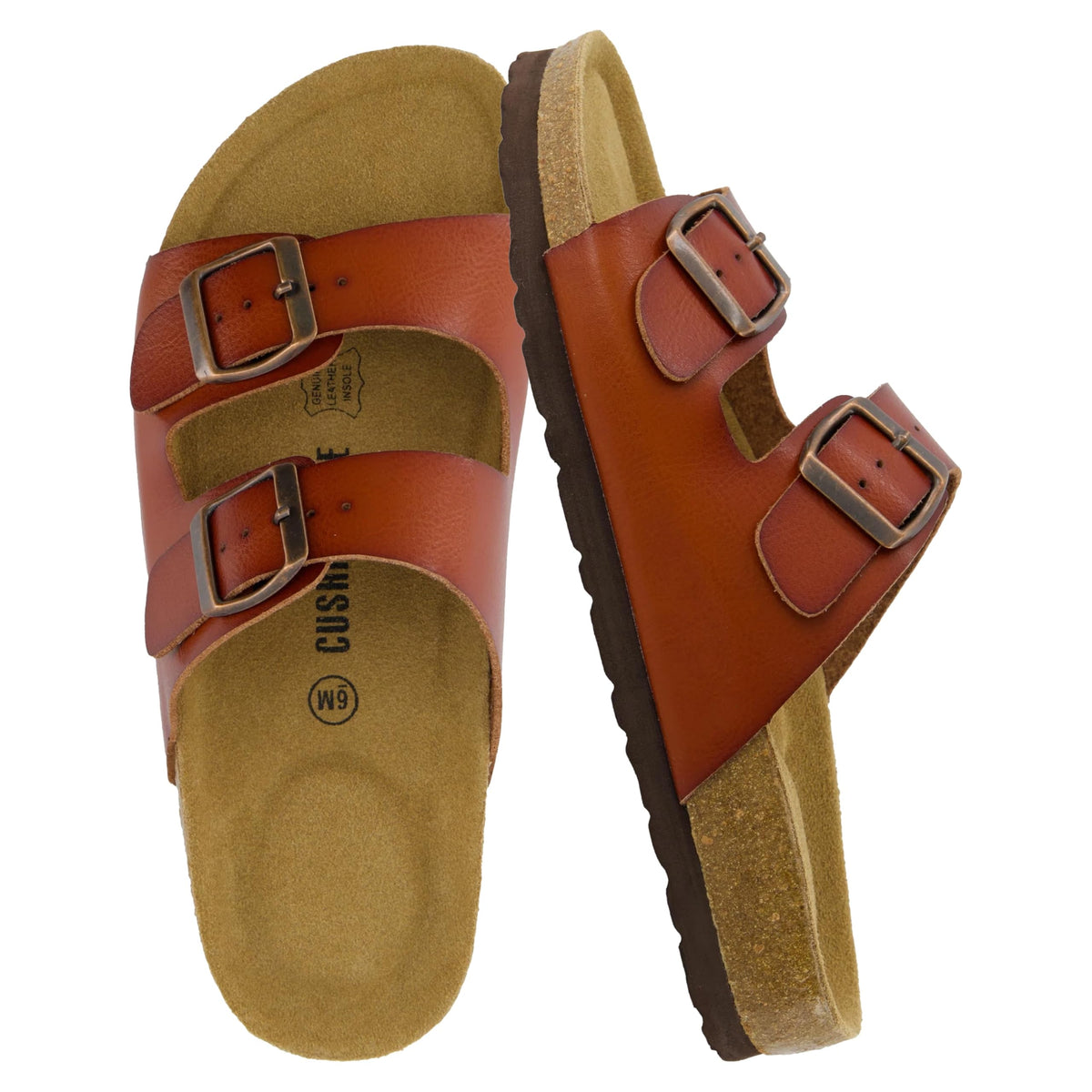 CUSHIONAIRE Lane Cork Footbed Womens Sandals Comfortable Double Buckle Slip On Sandals for Women with Arch Support and Classic Two Strap Design