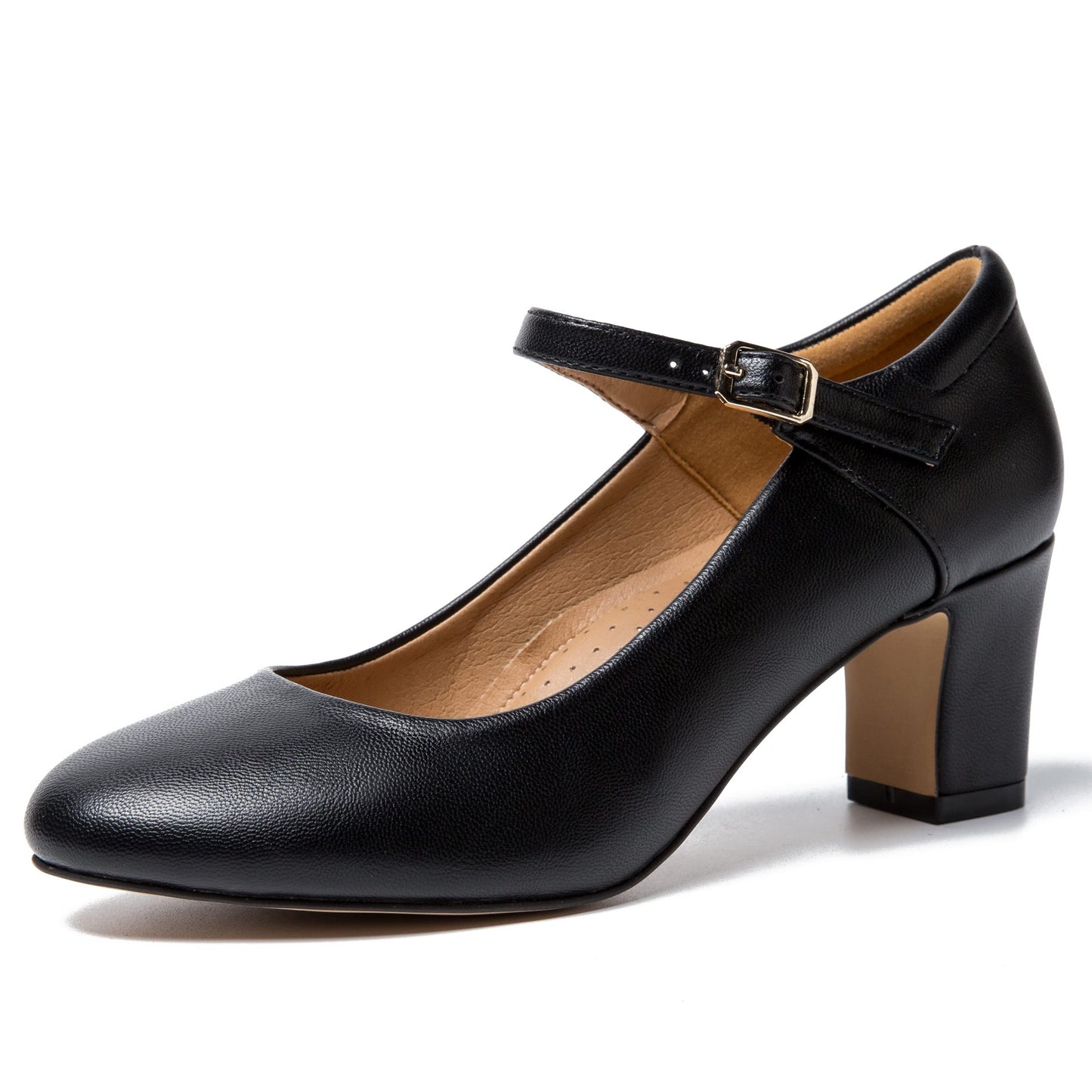 MAIERNISI JESSI Women's Mary Jane Pumps, 2.36 Inch Block Heel, Ankle Strap with Buckle, Closed Toe