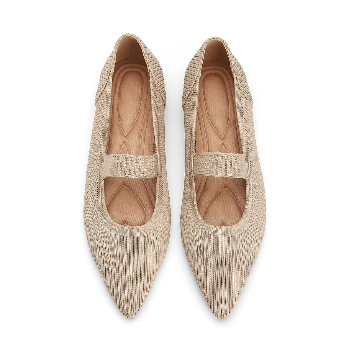 Flats for Women Pointed Toe Knit Foldable Ballet Flat Shoes | Stretch knit upper,built-in arch support,cushioned insole,foldable lightweight design,non-slip sole,office and casual wear