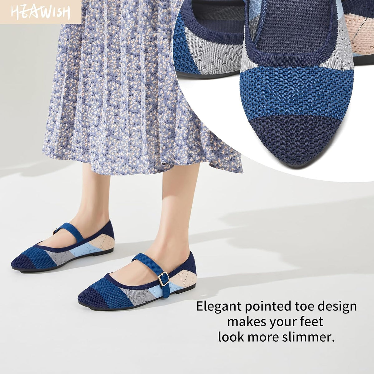Women's Ballet Flat Mary Jane Flats Slip on Laides Dress Flats with Strap | Mary Janes Flats, Breathable knit, Adjustable buckle strap, Pointed toe, Soft & lightweight, Perfect for office & daily wear