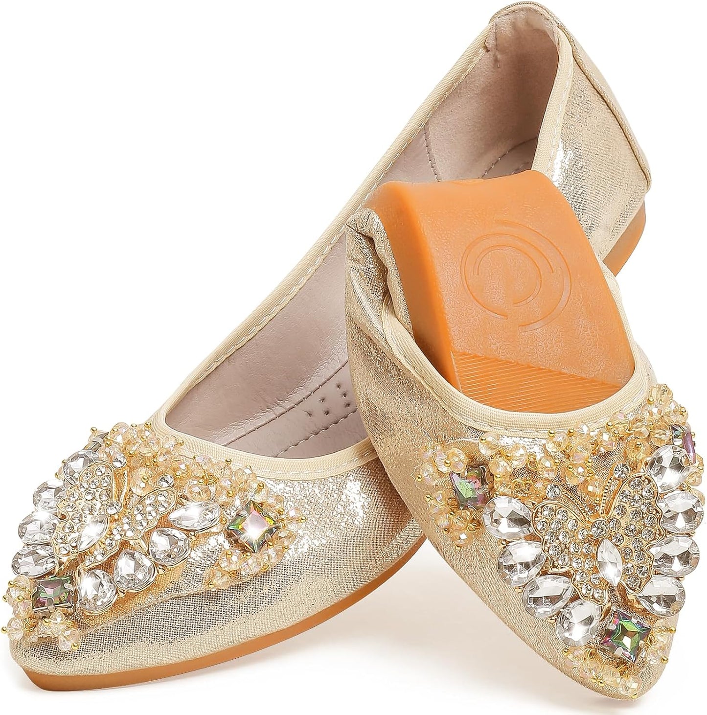 Women's Ballet Flat Shoes - Cute Rhinestones Bow Wedding Flats Slip on Flats for Women Comfort