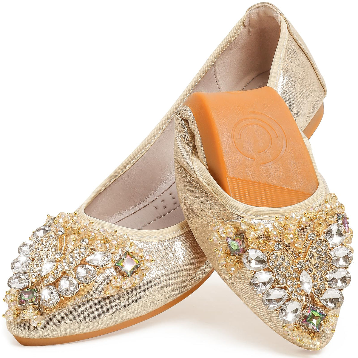 Women's Ballet Flat Shoes - Cute Rhinestones Bow Wedding Flats Slip on Flats for Women Comfort