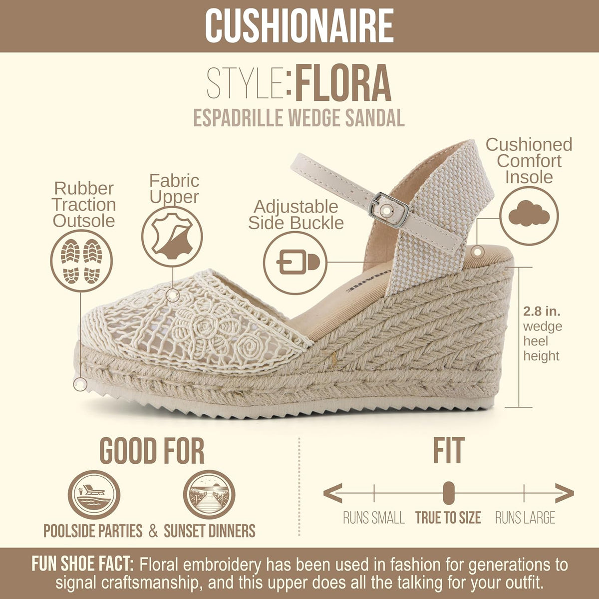 CUSHIONAIRE Flora Platform Espadrilles for Women, Dressy Wedge Closed Toe Sandals with Ankle Strap and Cushioned Footbed