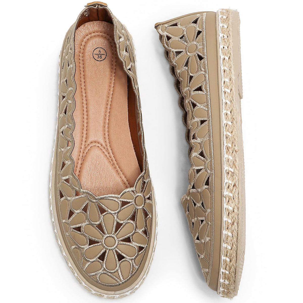 HEAWISH Women's PU Leather Ballet Flats Espadrille Loafers | Slip-on ballet flats with espadrille-style sole, closed-toe design, for dressy & casual summer wear