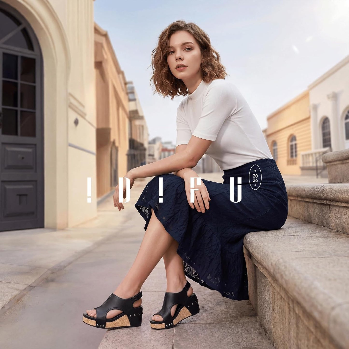 IDIFU IN3 Women's Platform Wedge Sandals Cork Open Toe Comfortable Sandal | Casual Dressy Summer Lightweight Adjustable Slingback Platform Wedge Shoes Sandals