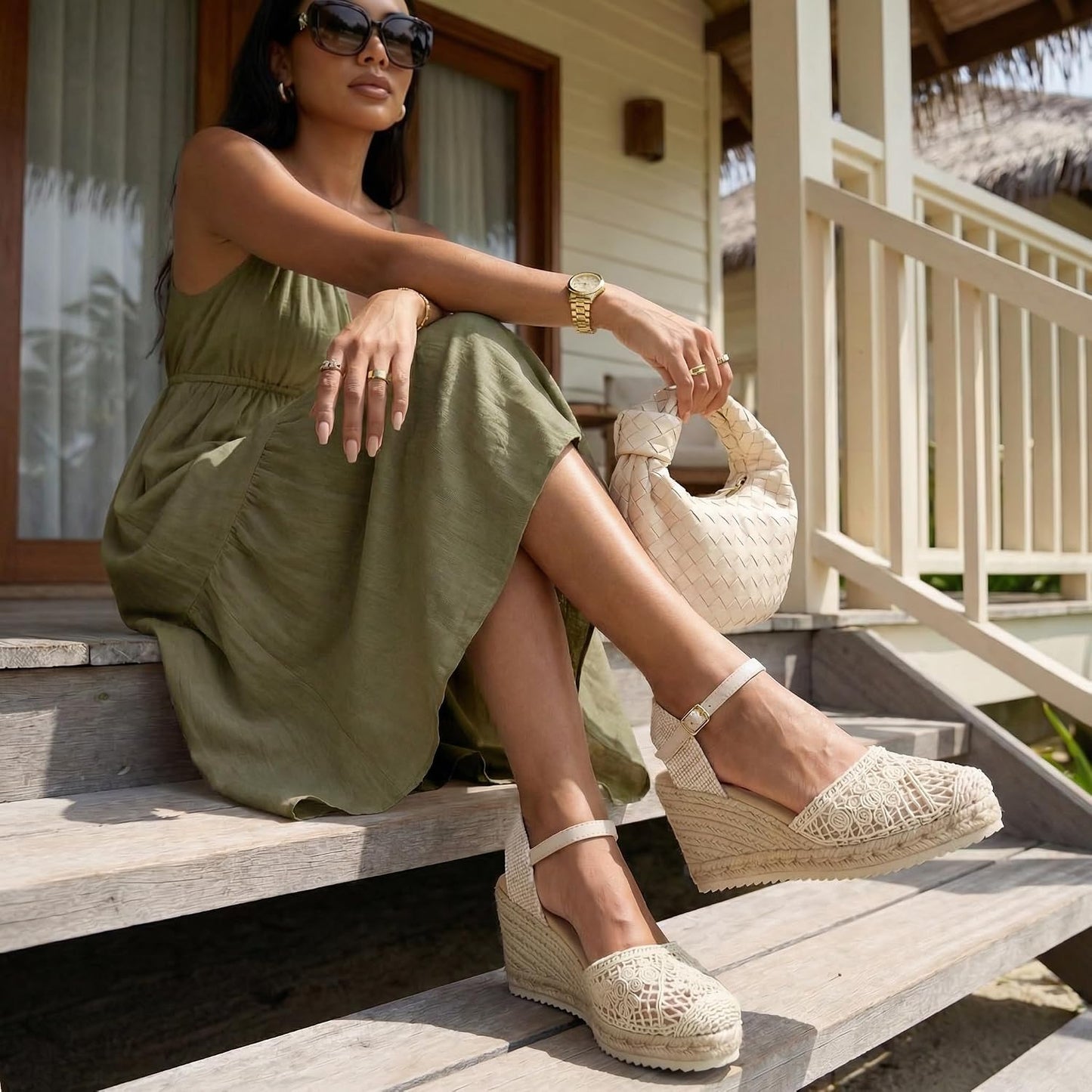 CUSHIONAIRE Flora Platform Espadrilles for Women, Dressy Wedge Closed Toe Sandals with Ankle Strap and Cushioned Footbed