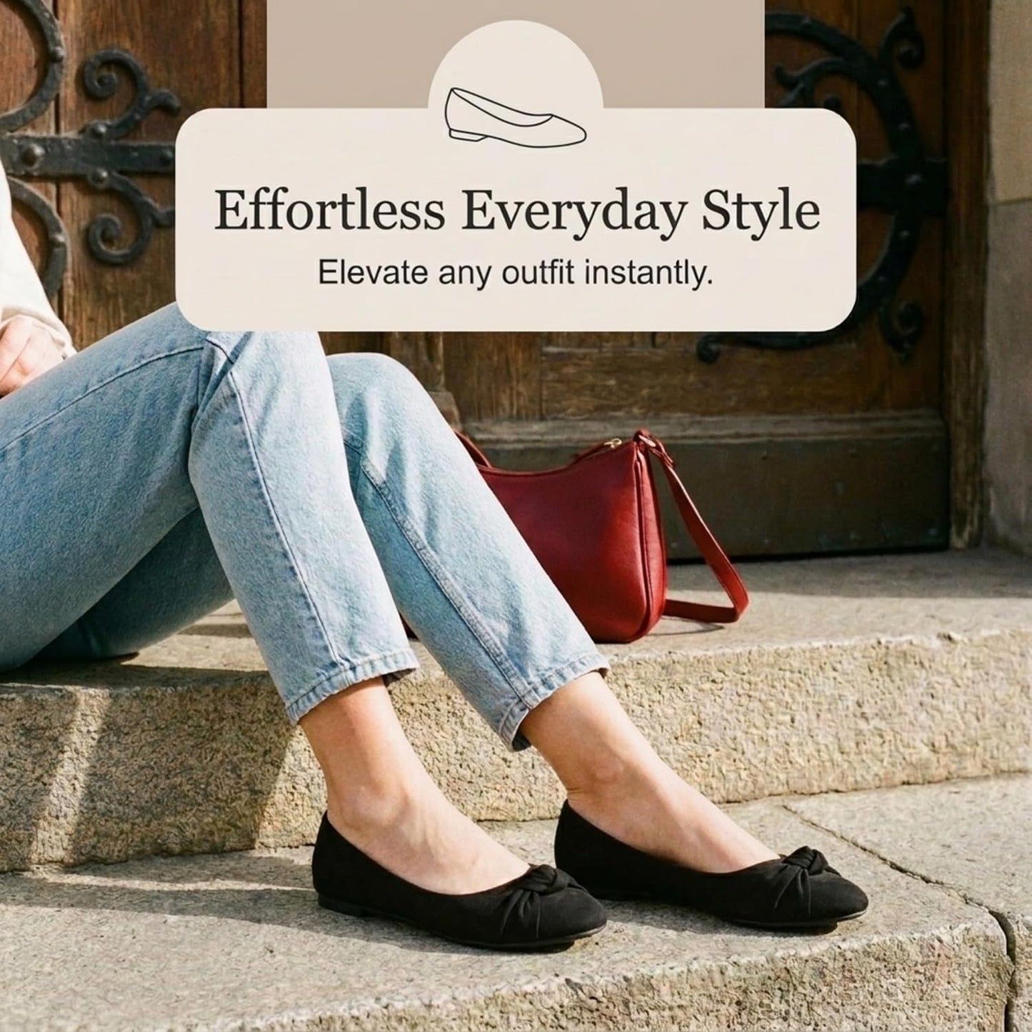 Epic Step Ballet Flats for Women, Comfortable Slip on Faux Suede Round Toe, Ballerina Dressy Flat Shoes
