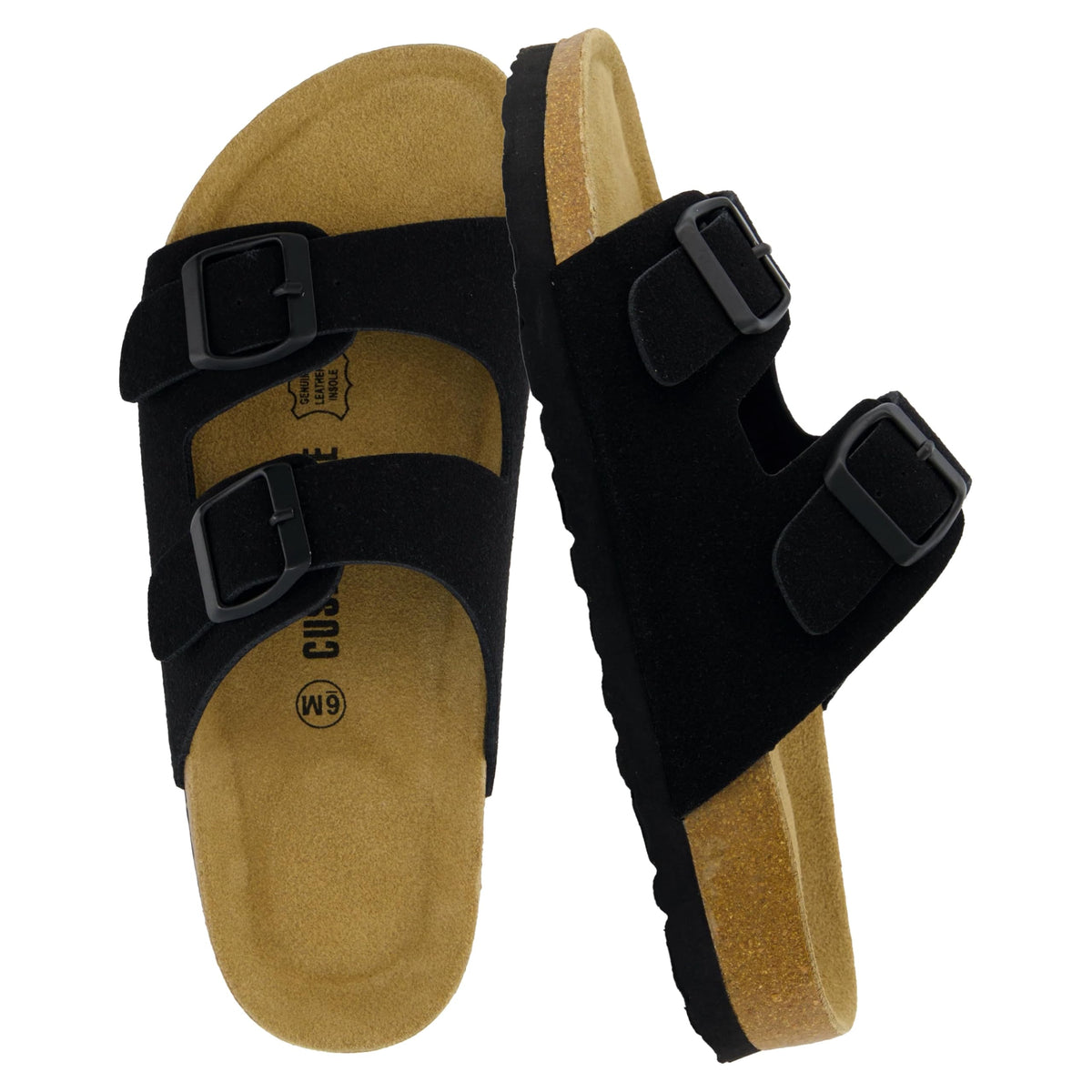 CUSHIONAIRE Lane Cork Footbed Womens Sandals Comfortable Double Buckle Slip On Sandals for Women with Arch Support and Classic Two Strap Design