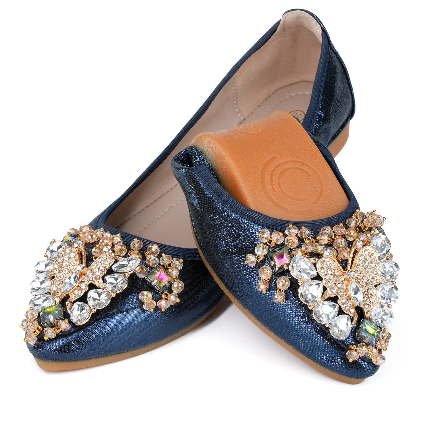 Women's Ballet Flat Shoes - Cute Rhinestones Bow Wedding Flats Slip on Flats for Women Comfort