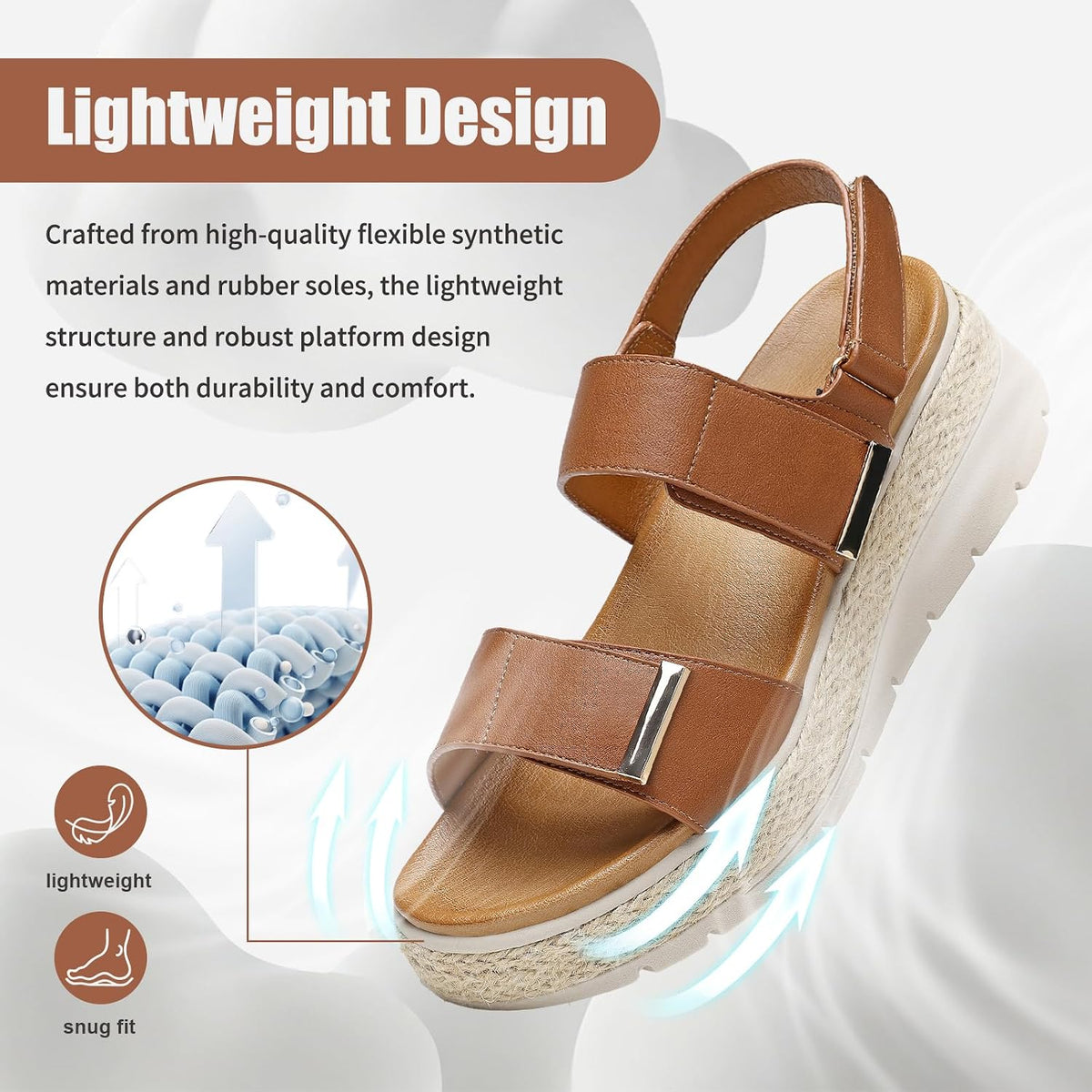 ziitop Espadrille Wedges for Women Platform Sandals Orthopedic Arch Support | Wedge Heels Cushion Insole Comfortable Dressy Buckle Sandals for Walking and Vacation