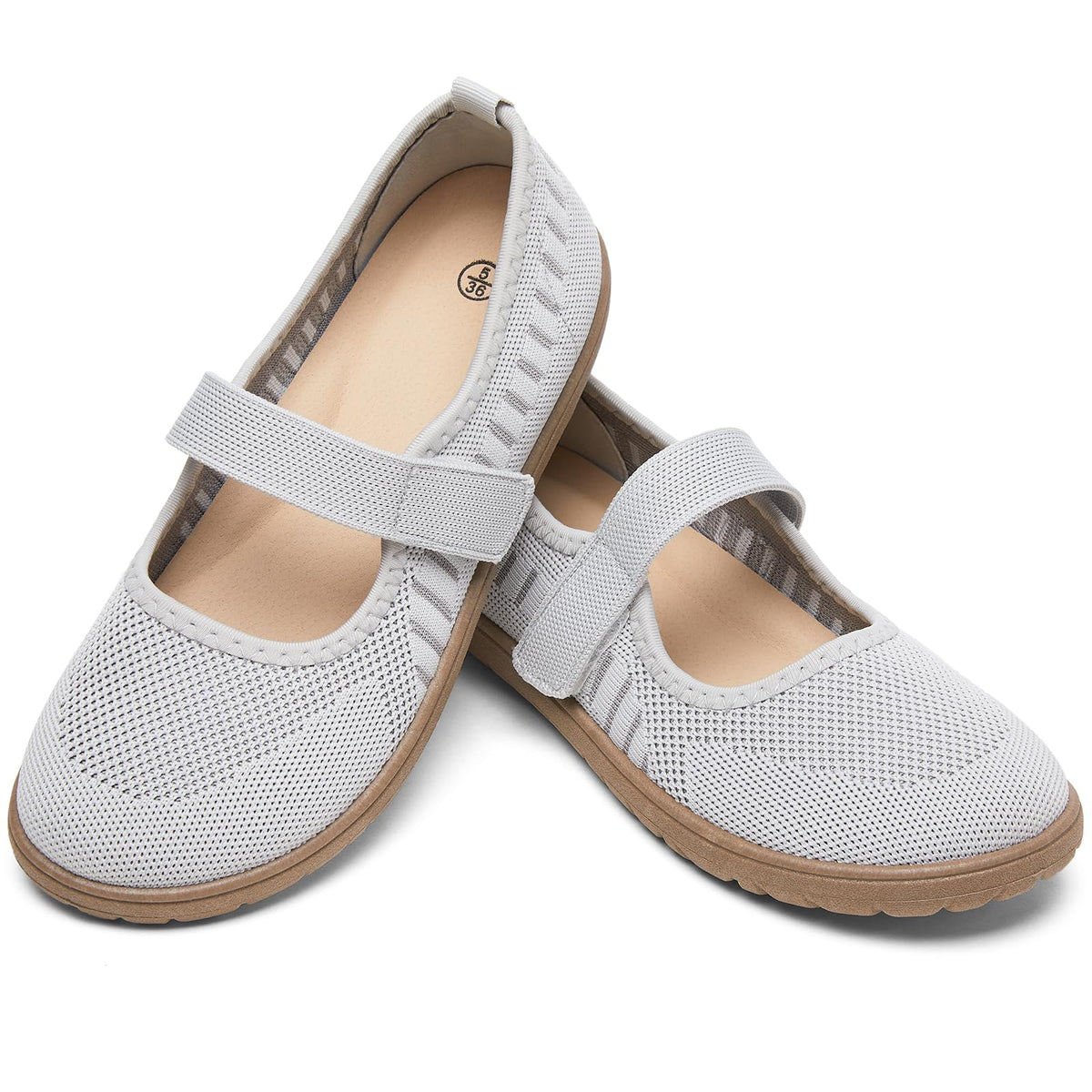 Waluzs Wide Toe Box Flats Shoes Women Knit Mary Jane Dress Shoes Wide | Walking Wide Width Barefoot Zero Drop Comfort Breathable Slip on Womens Ballet Mary Janes Sneakers with Velcro Ankle Strap