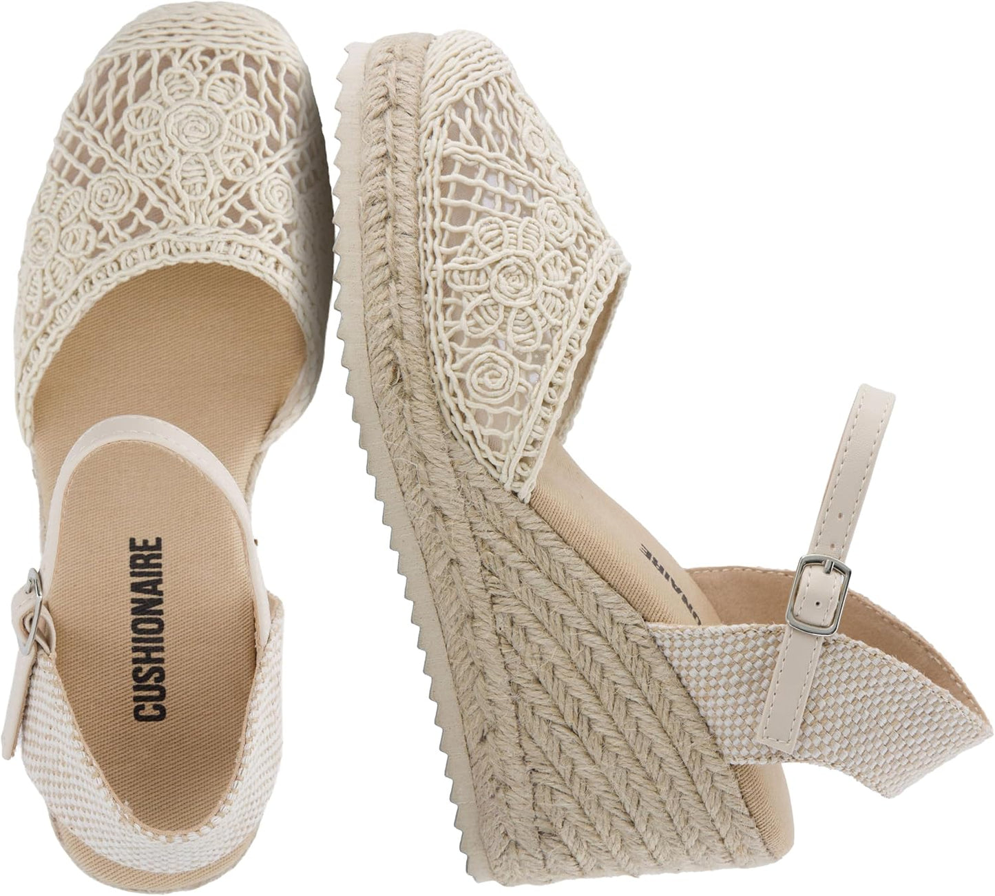 CUSHIONAIRE Flora Platform Espadrilles for Women, Dressy Wedge Closed Toe Sandals with Ankle Strap and Cushioned Footbed