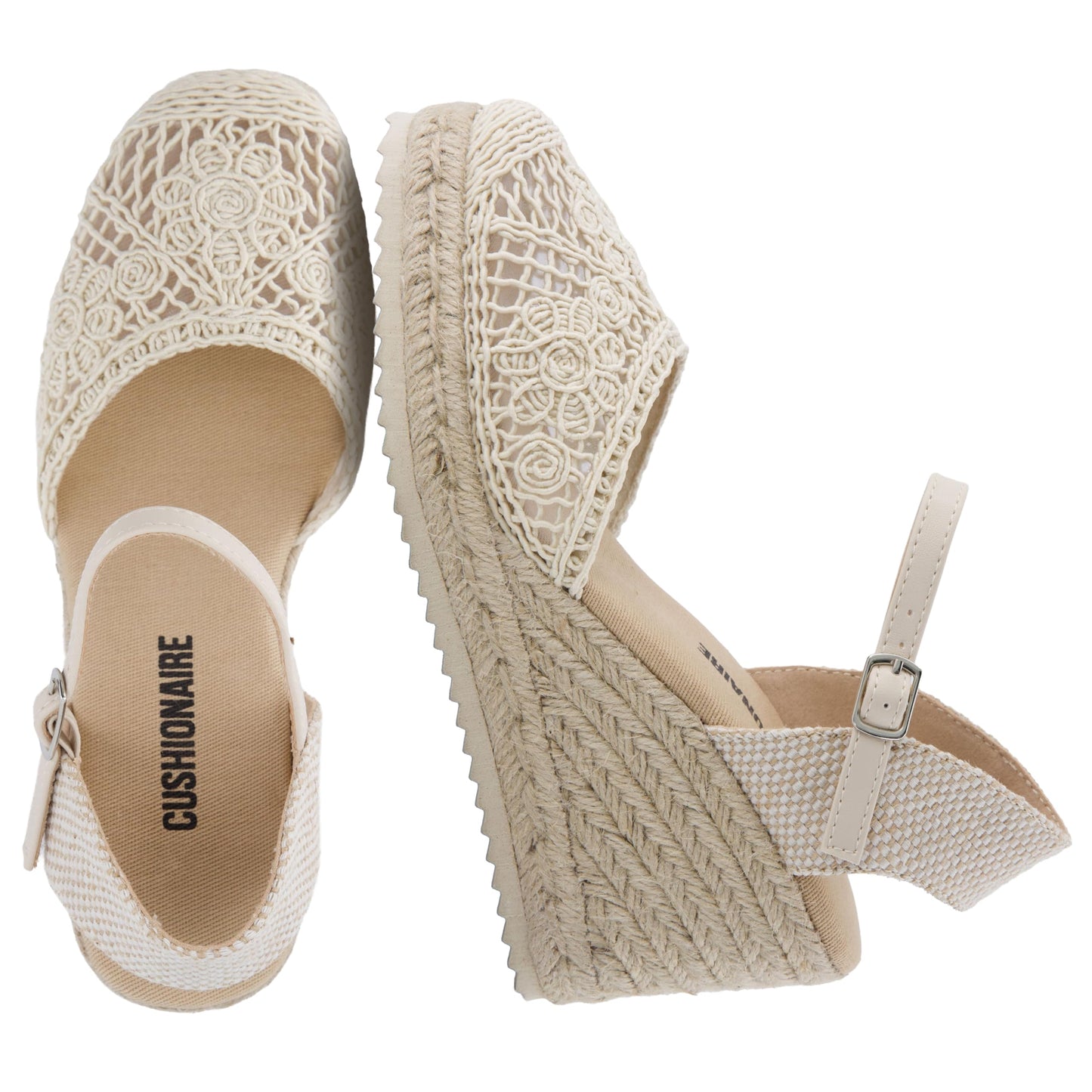 CUSHIONAIRE Flora Platform Espadrilles for Women, Dressy Wedge Closed Toe Sandals with Ankle Strap and Cushioned Footbed