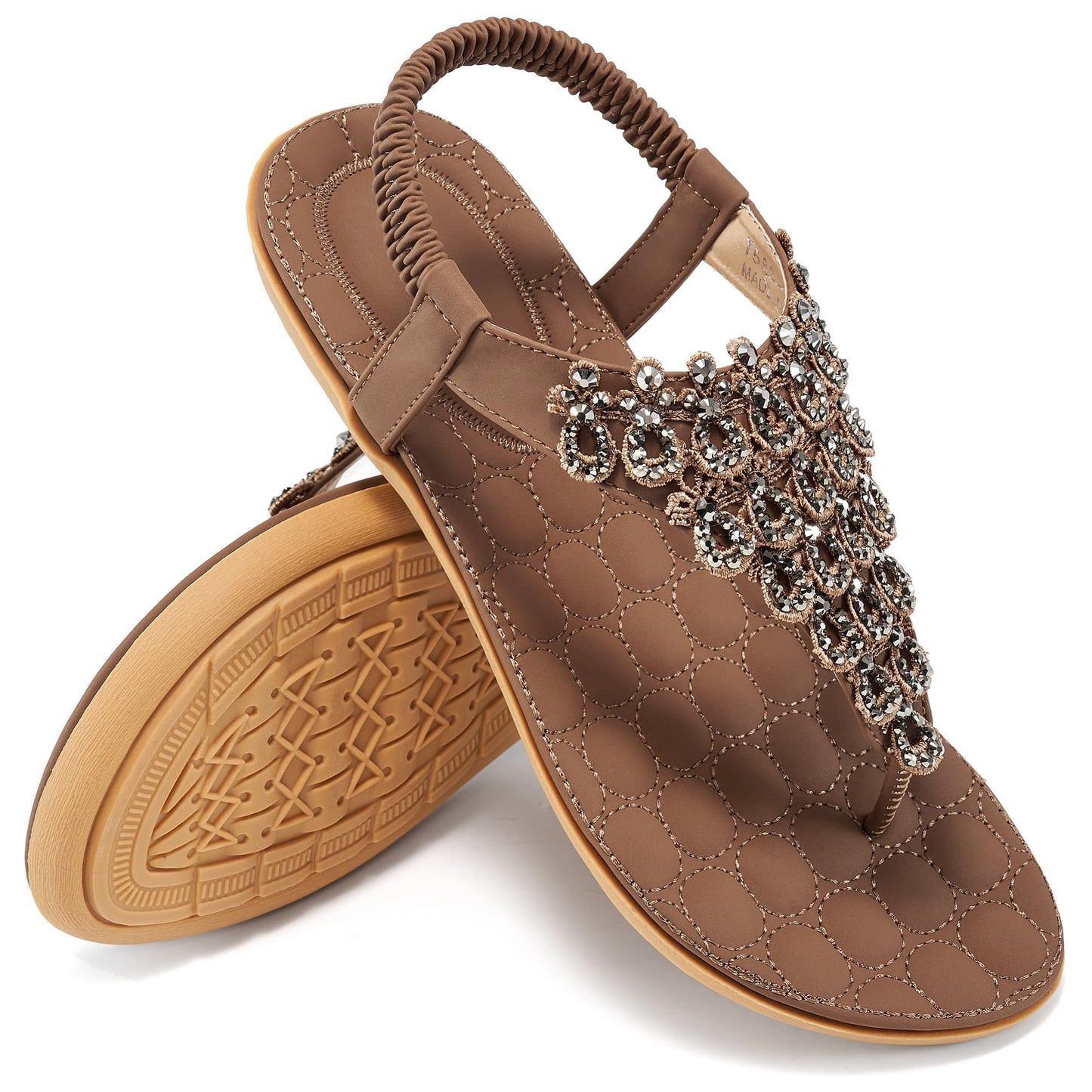 HARENCE Flat Sandals for Women Dressy: Comfort Thong T-Strap Walking Shoes 2026 with Elastic Ankle Strap for Summer Casual Vacation