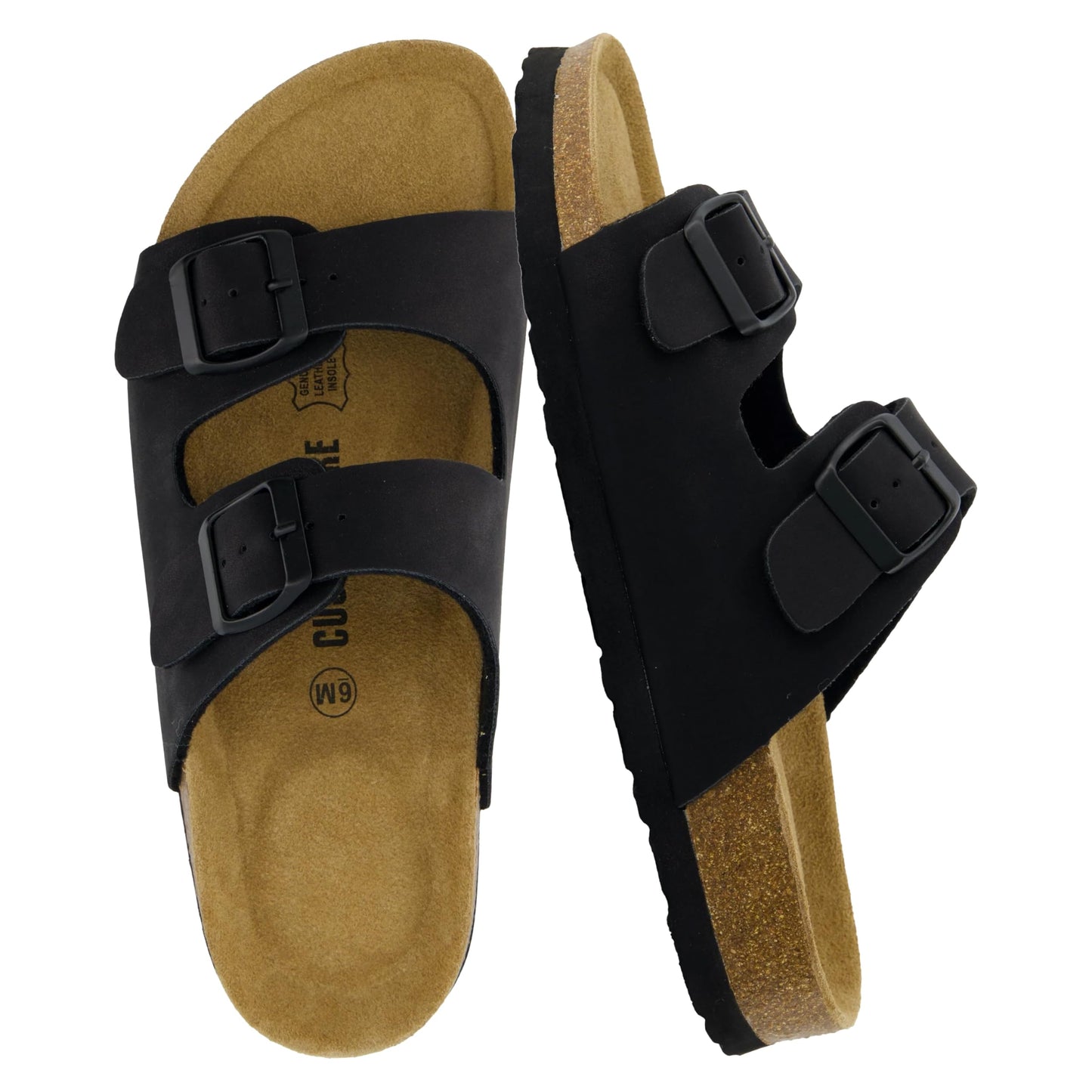 CUSHIONAIRE Lane Cork Footbed Womens Sandals Comfortable Double Buckle Slip On Sandals for Women with Arch Support and Classic Two Strap Design