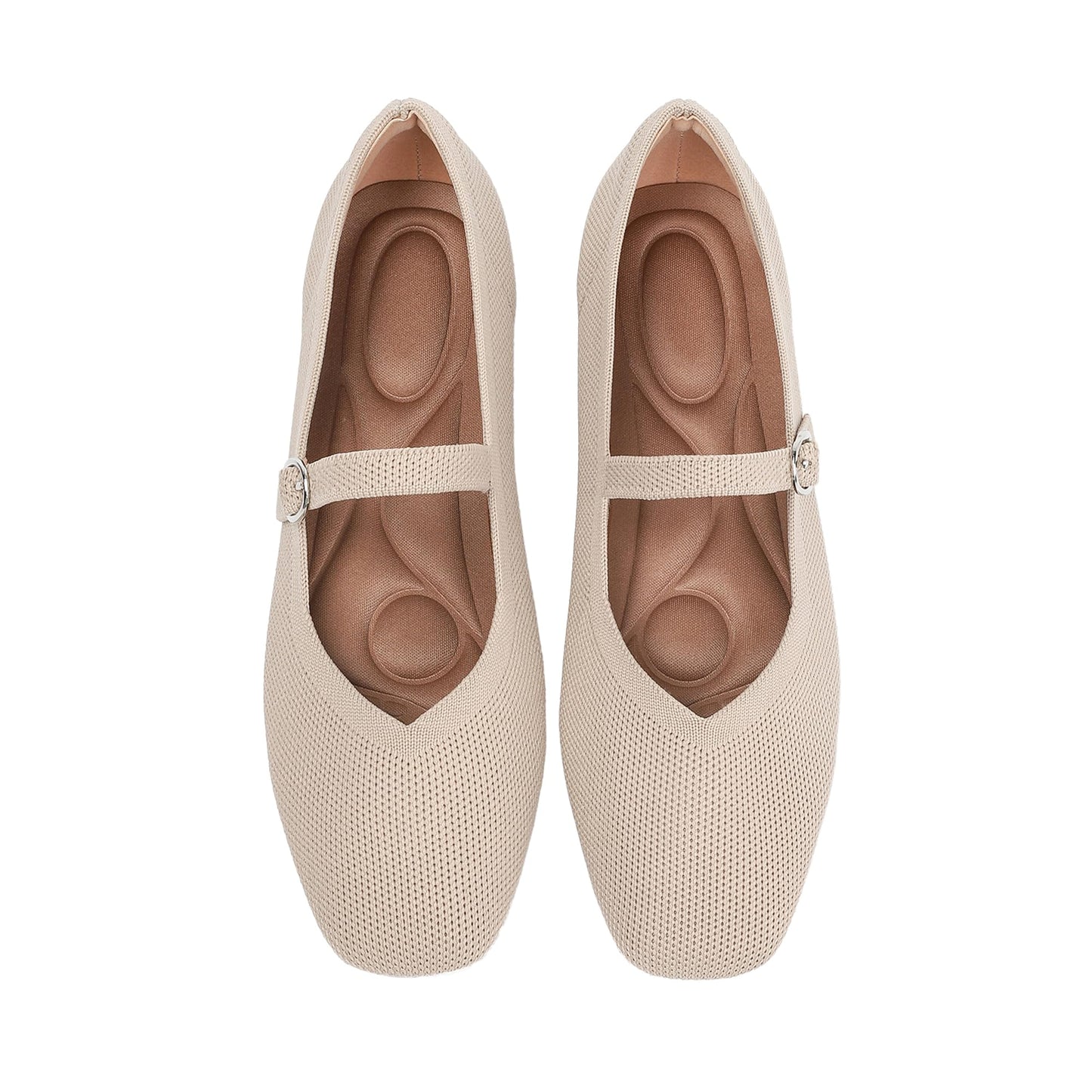 Knit Flats for Women Square Toe Casual Ballet Flat Shoes with Ankle Strap Washable Comfortable Formal Mary Jane Flat Shoes