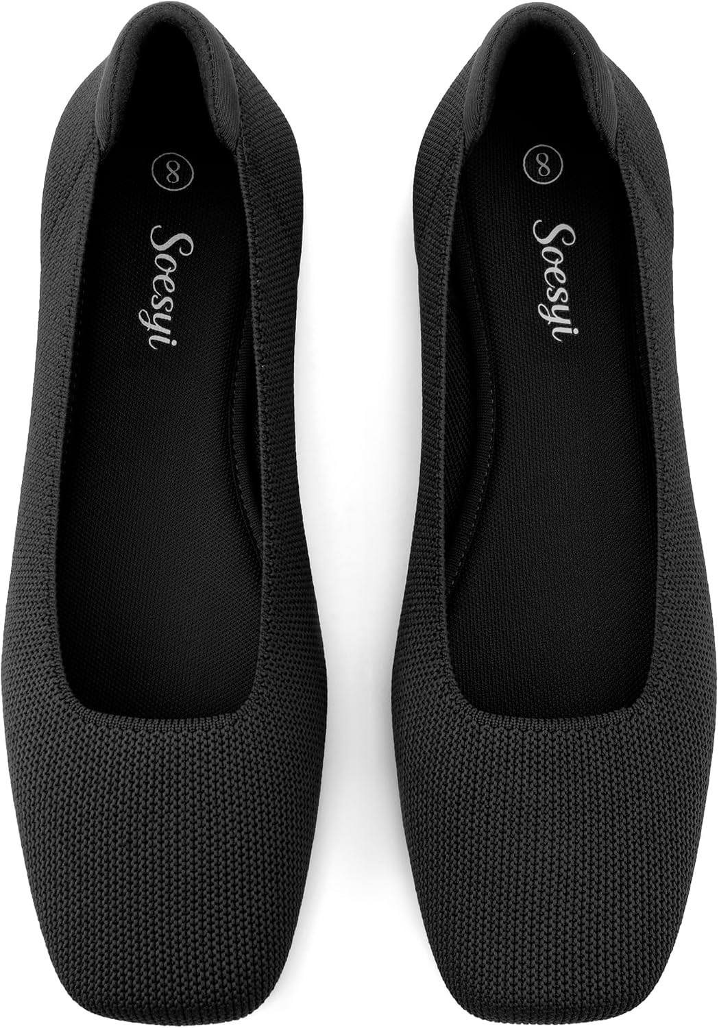 Soesyi Women's Mary Jane Ballet Flats Washable Knit Shoes Comfortable for Dressy Office Casual Walking Slip-on Square Toe Flats