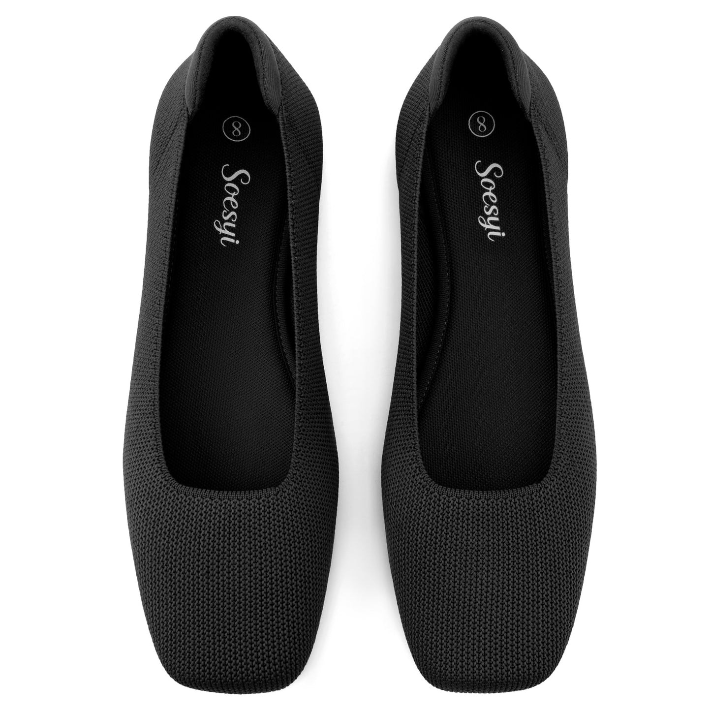 Soesyi Women's Mary Jane Ballet Flats Washable Knit Shoes Comfortable for Dressy Office Casual Walking Slip-on Square Toe Flats