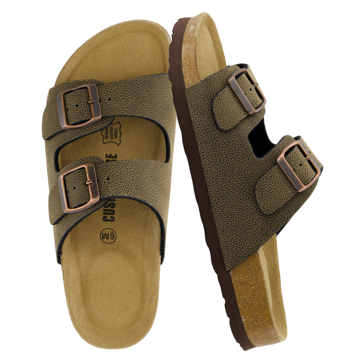 CUSHIONAIRE Lane Cork Footbed Womens Sandals Comfortable Double Buckle Slip On Sandals for Women with Arch Support and Classic Two Strap Design