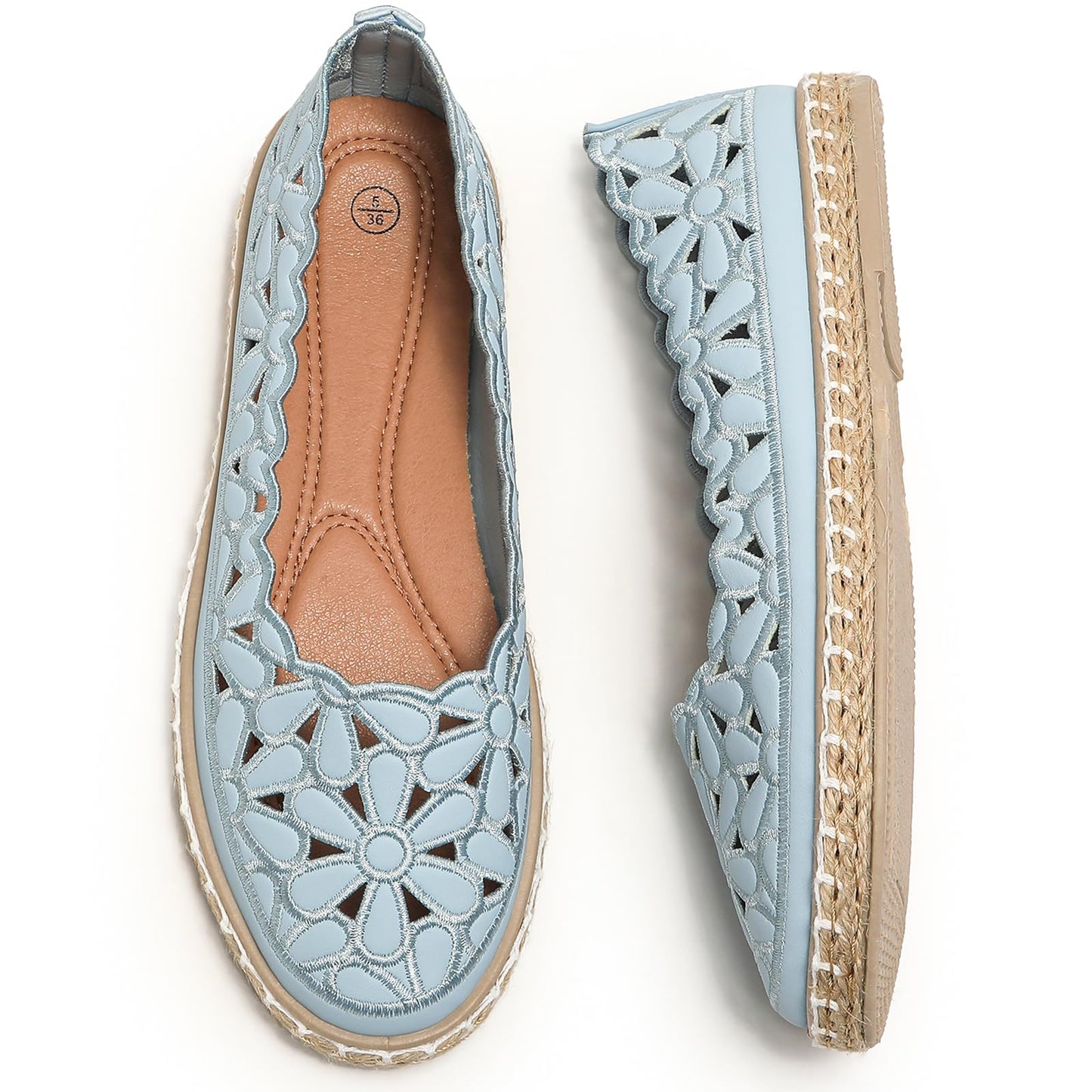 HEAWISH Women's PU Leather Ballet Flats Espadrille Loafers | Slip-on ballet flats with espadrille-style sole, closed-toe design, for dressy & casual summer wear