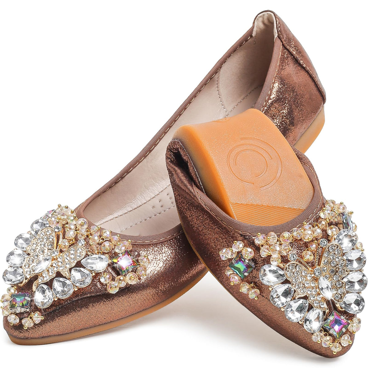 Women's Ballet Flat Shoes - Cute Rhinestones Bow Wedding Flats Slip on Flats for Women Comfort