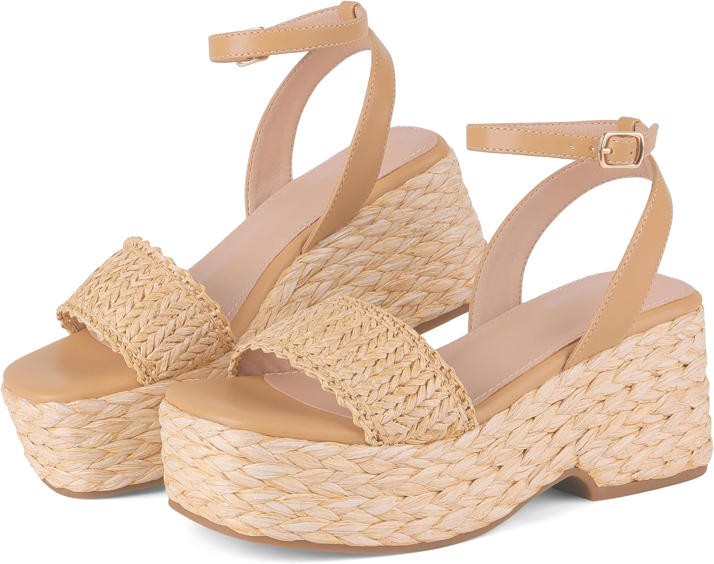Marc Ford Platform Sandals for Women Summer Espadrilles Wedges - Ankle Strap, Buckle, Open Toe, Beach Shoes, Vacation, Dressy