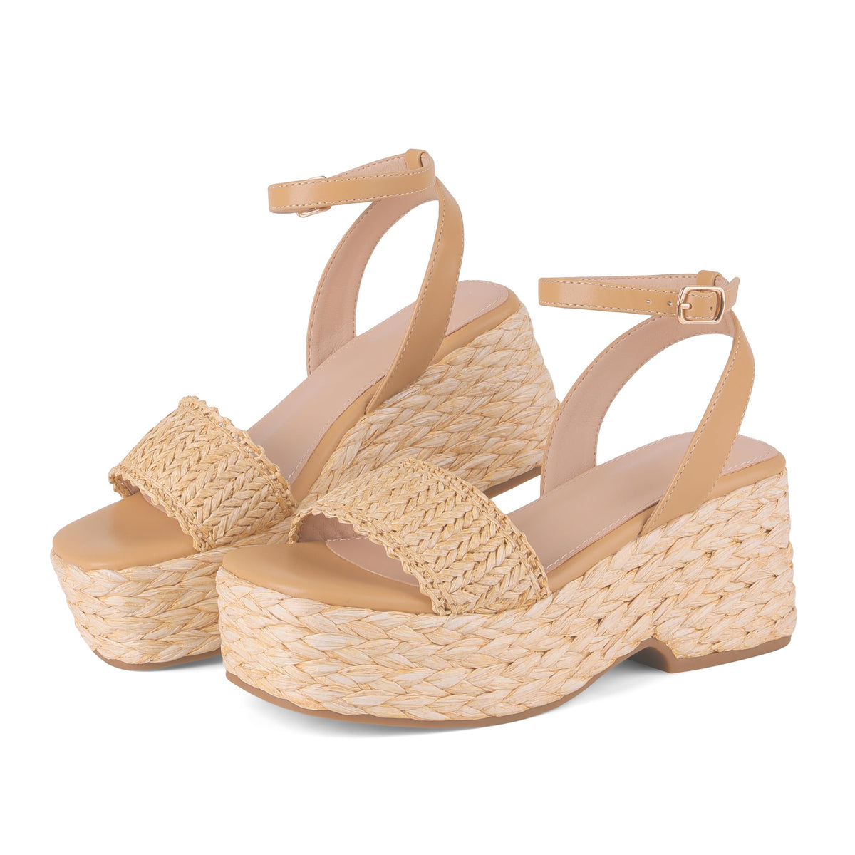 Marc Ford Platform Sandals for Women Summer Espadrilles Wedges - Ankle Strap, Buckle, Open Toe, Beach Shoes, Vacation, Dressy