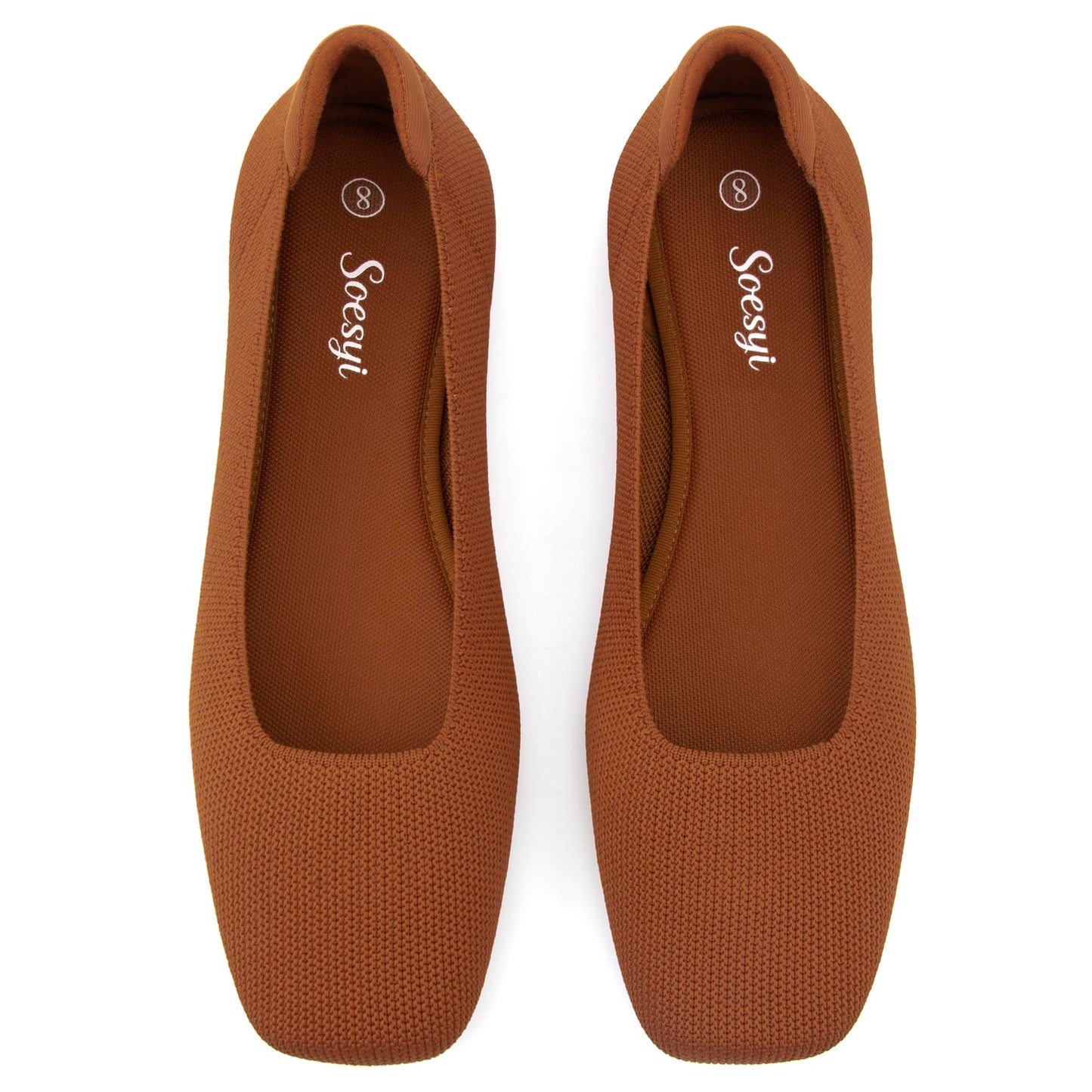 Soesyi Women's Mary Jane Ballet Flats Washable Knit Shoes Comfortable for Dressy Office Casual Walking Slip-on Square Toe Flats