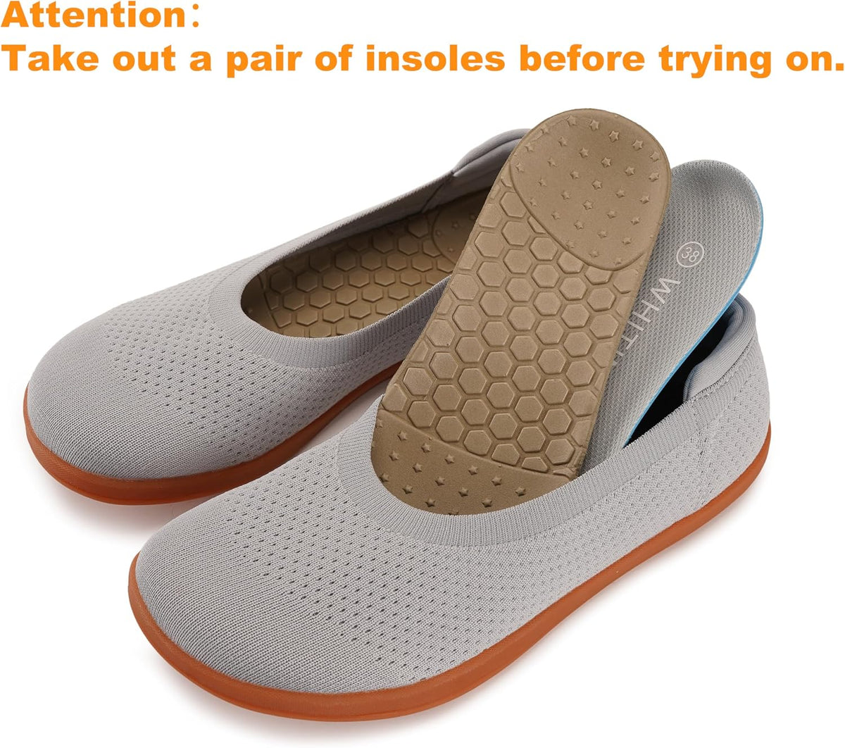 WHITIN Women's Wide Toe Box Barefoot Ballet Flats W93 | Natural Toe Space for Wide Feet, 2 Removable Insoles for Adjustable Fit, Comfort for Office, Dress, Business Casual, Daily