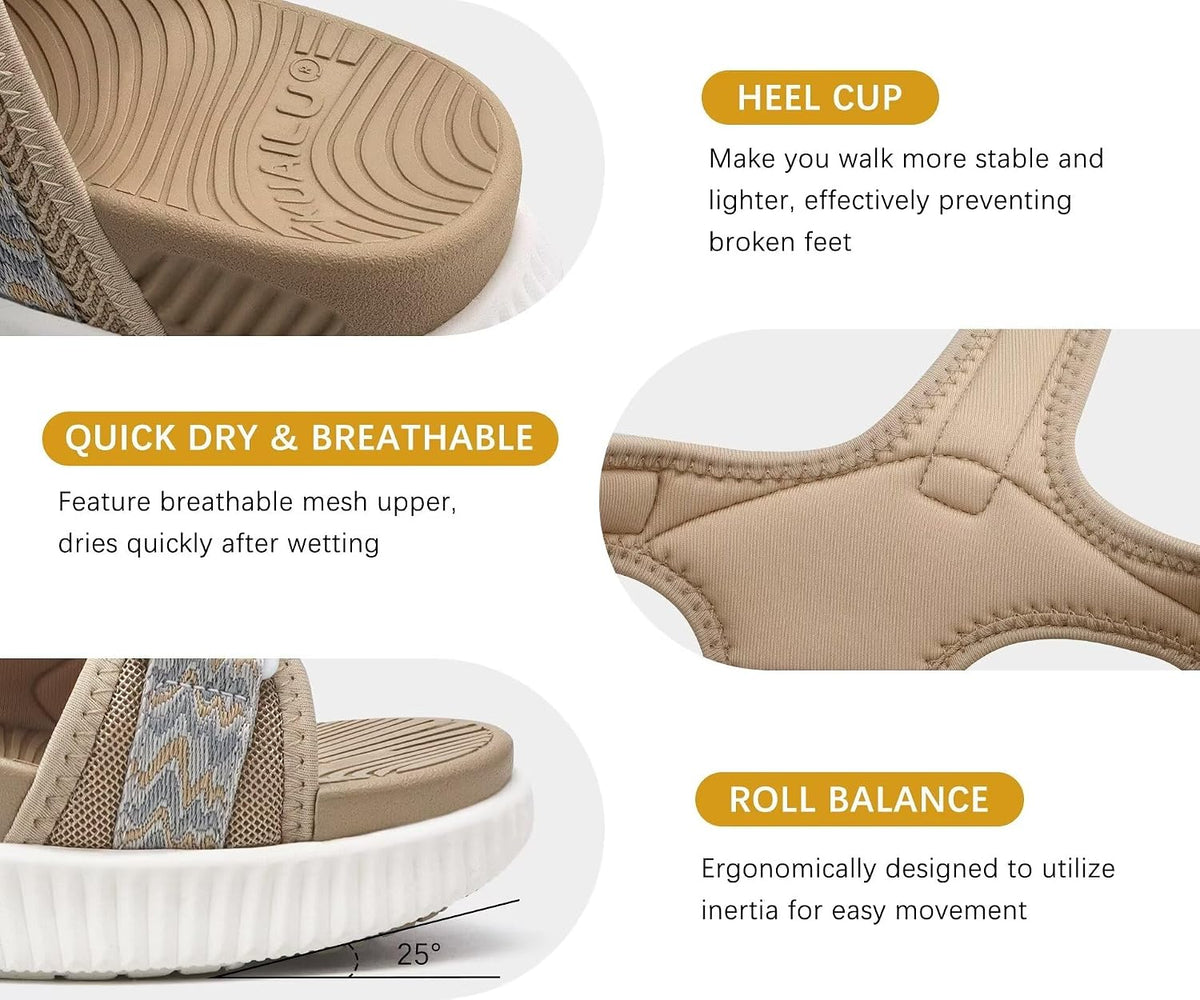 KuaiLu Womens Orthopedic Walking Sandals with Comfortable Arch Support | Relief Plantar Fasciitis Summer Outdoor Hiking Recovery Adjustable Strap Athletic Chunky Cushion Shoes