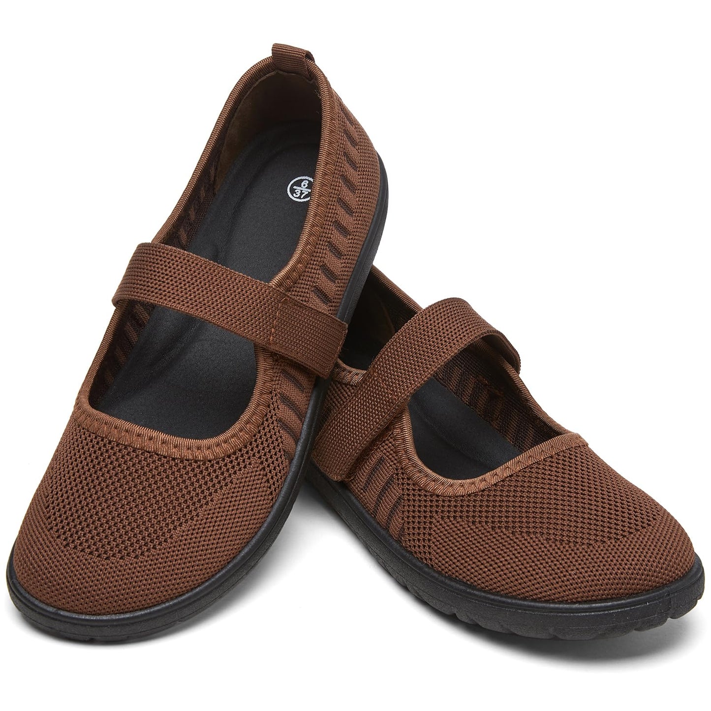 Waluzs Wide Toe Box Flats Shoes Women Knit Mary Jane Dress Shoes Wide | Walking Wide Width Barefoot Zero Drop Comfort Breathable Slip on Womens Ballet Mary Janes Sneakers with Velcro Ankle Strap