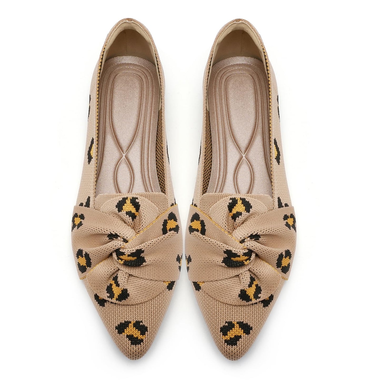 HIULYCENCE Flats for Women Pointed Toe Ballet Flats | Comfortable Knit Breathable Dressy Casual Flats with Bow for Business Work Office Walking Flat Shoes