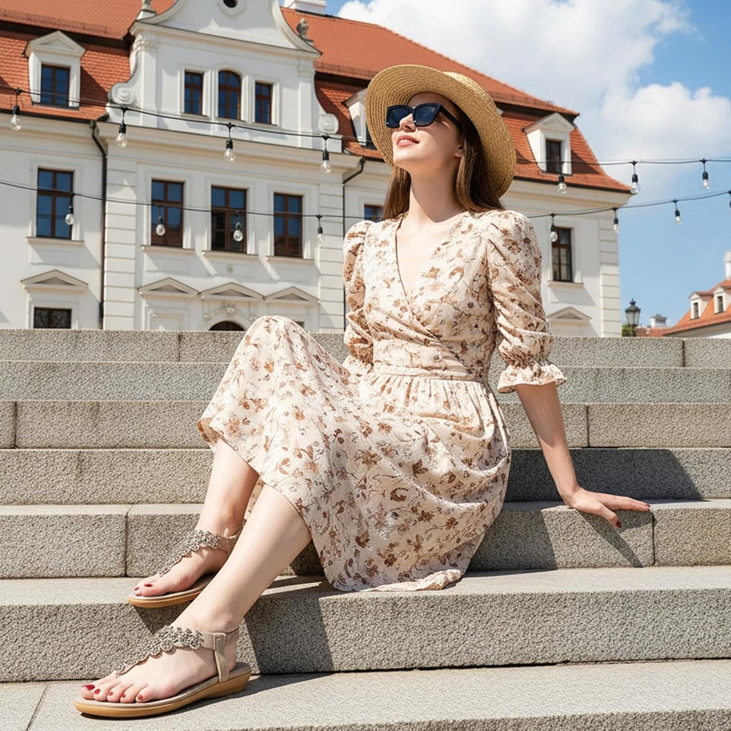 HARENCE Flat Sandals for Women Dressy: Comfort Thong T-Strap Walking Shoes 2026 with Elastic Ankle Strap for Summer Casual Vacation