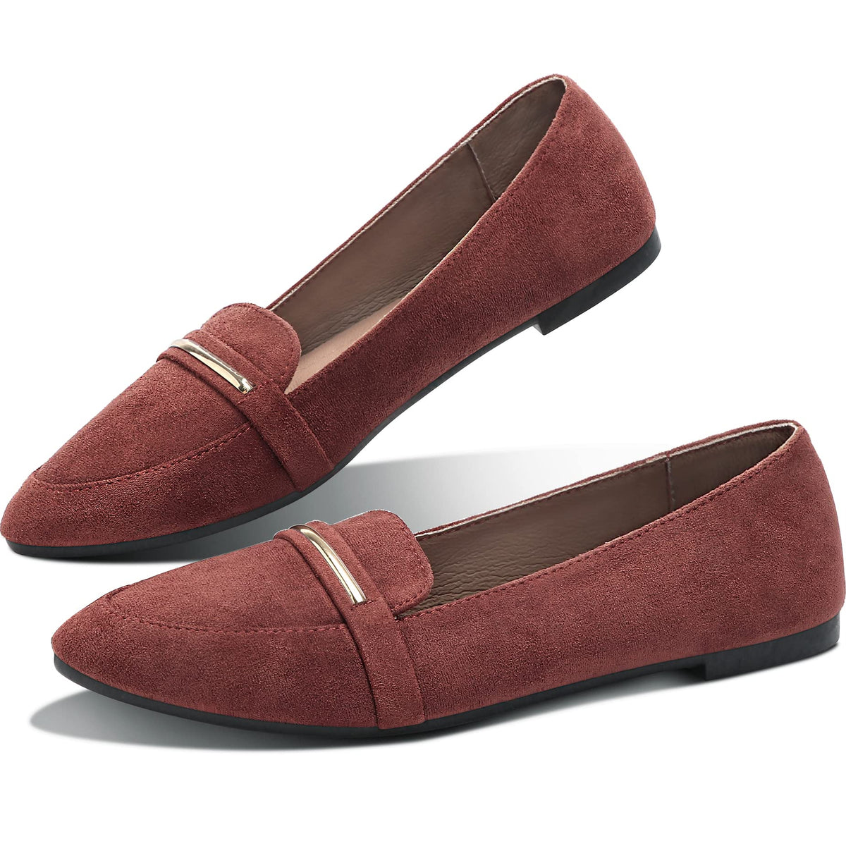 Obtaom Women's Pointy Toe Loafer Flat Comfortable Faux Suede Work Shoes,Cute Penny Loafer Slip On Ballet Flat