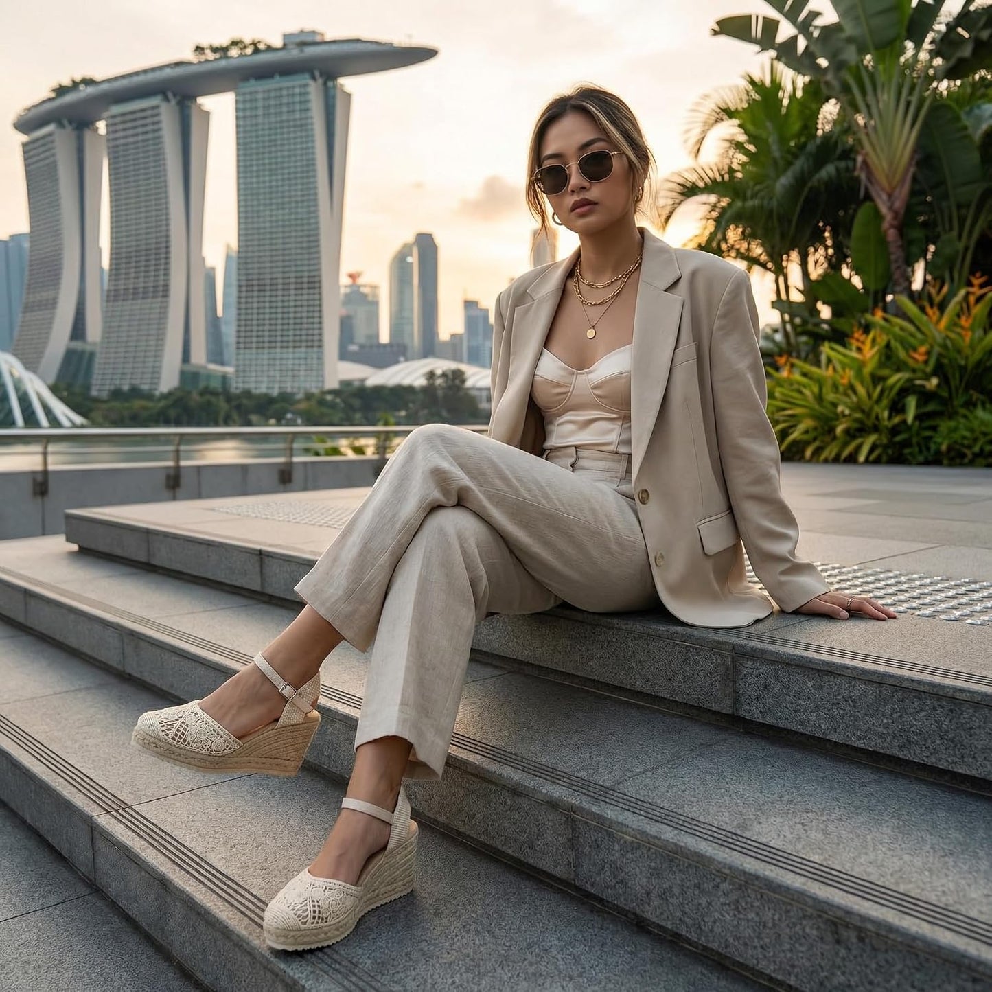 CUSHIONAIRE Flora Platform Espadrilles for Women, Dressy Wedge Closed Toe Sandals with Ankle Strap and Cushioned Footbed