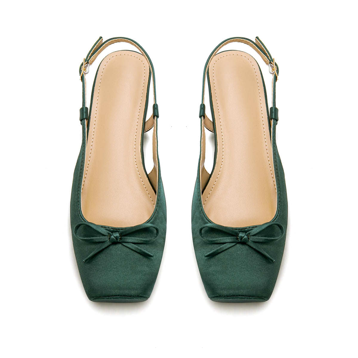 Women's Ballet Flats Slingbacks Square Toe Bow Knit Dressy Flat Shoes with Ankle Buckles Satin