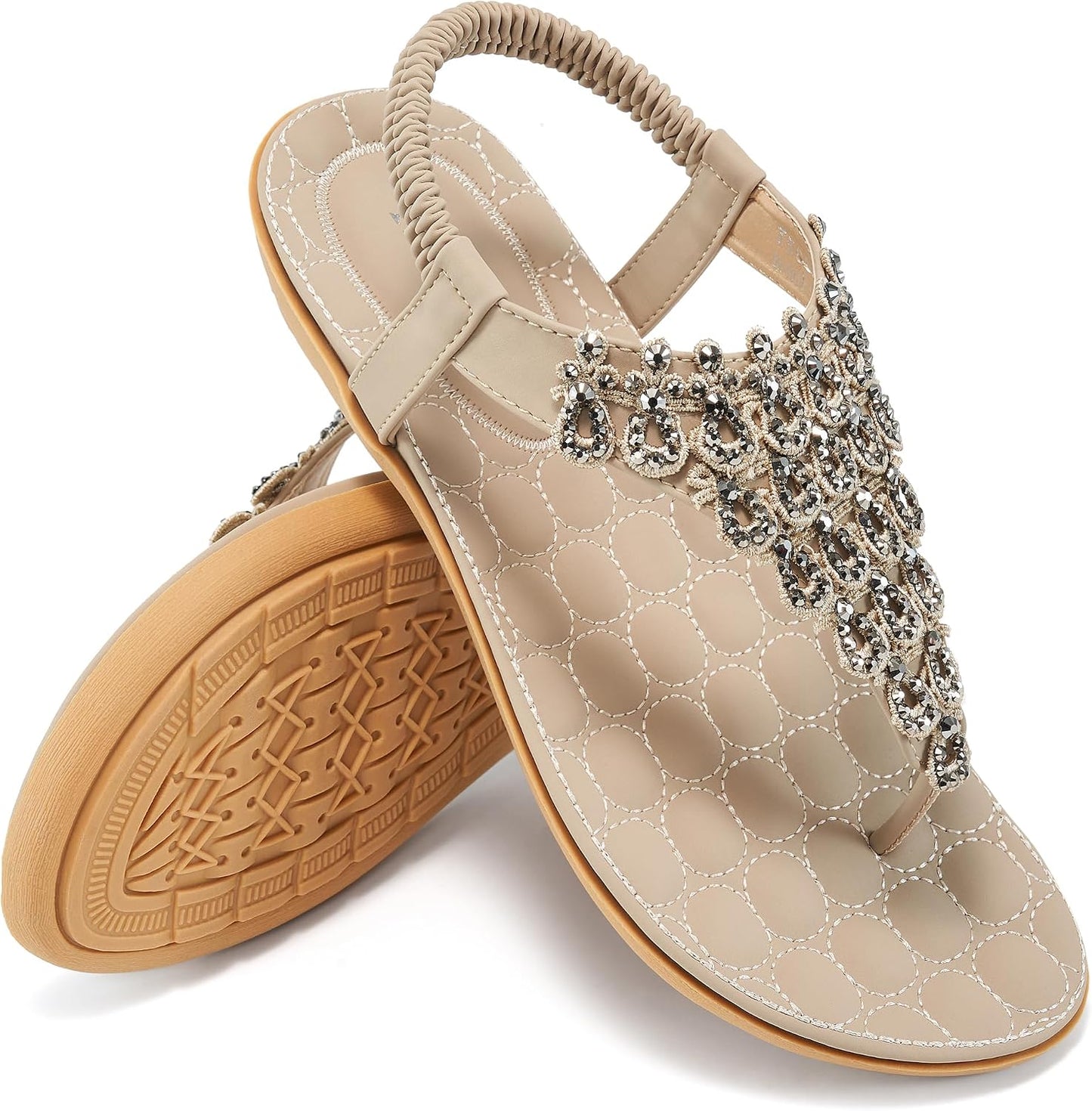 HARENCE Flat Sandals for Women Dressy: Comfort Thong T-Strap Walking Shoes 2026 with Elastic Ankle Strap for Summer Casual Vacation